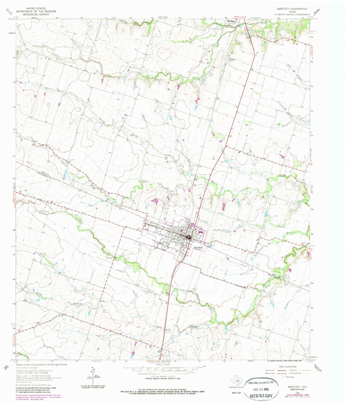 Classic USGS Bartlett Texas 7.5'x7.5' Topo Map Image