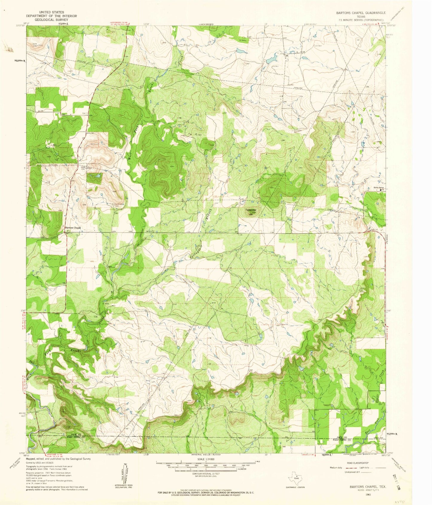 Classic USGS Bartons Chapel Texas 7.5'x7.5' Topo Map Image
