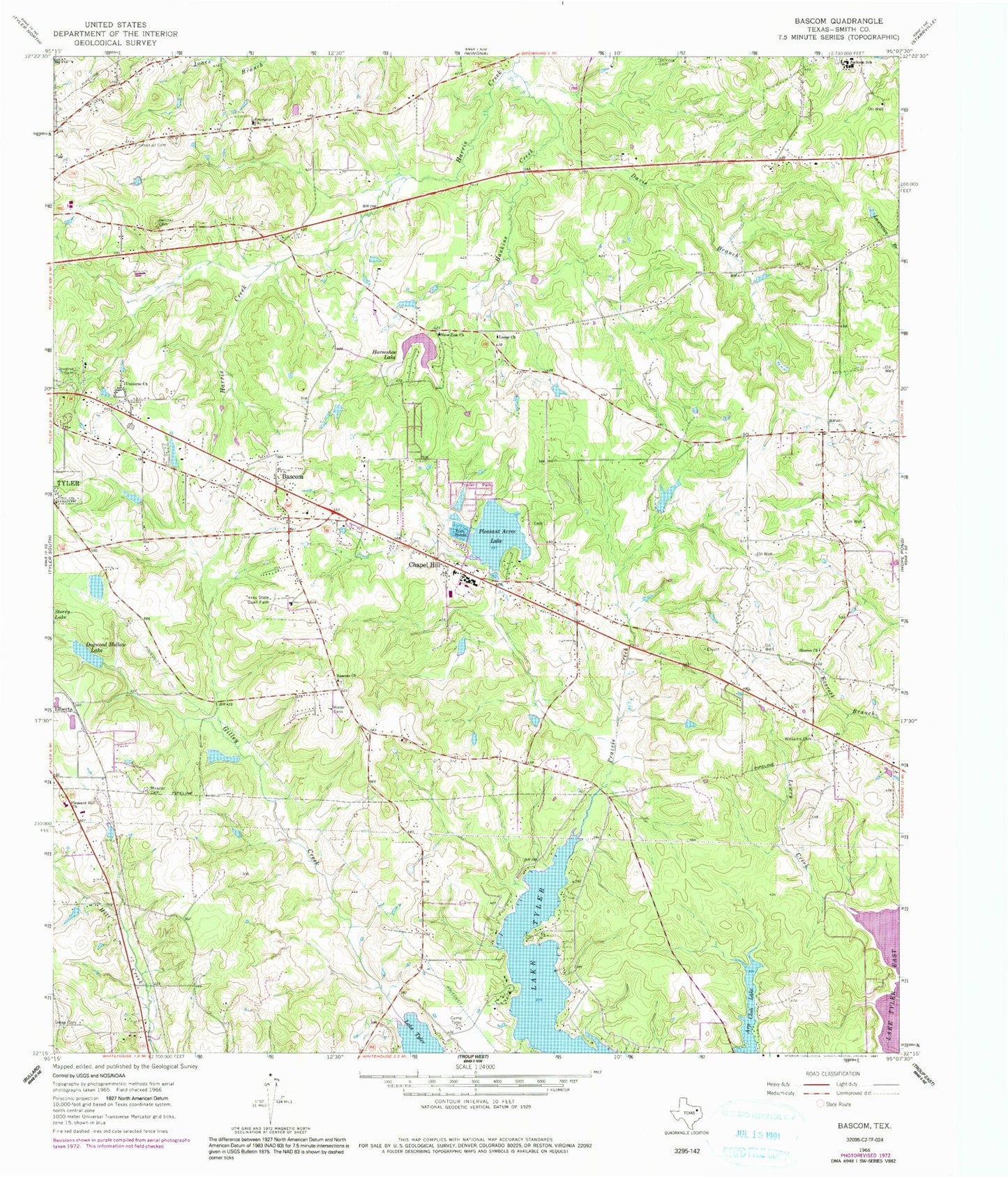Classic USGS Bascom Texas 7.5'x7.5' Topo Map Image