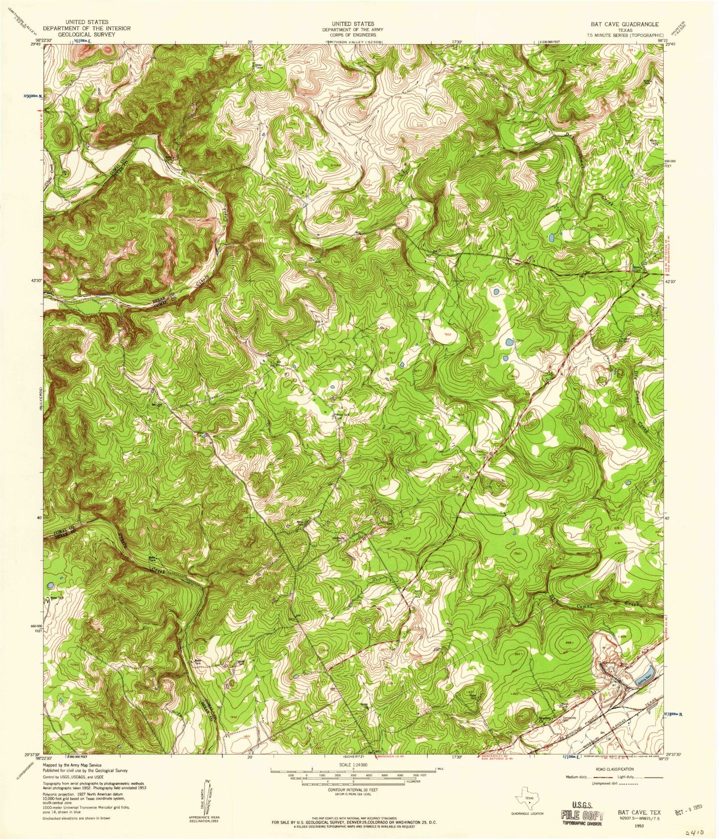 Classic USGS Bat Cave Texas 7.5'x7.5' Topo Map Image