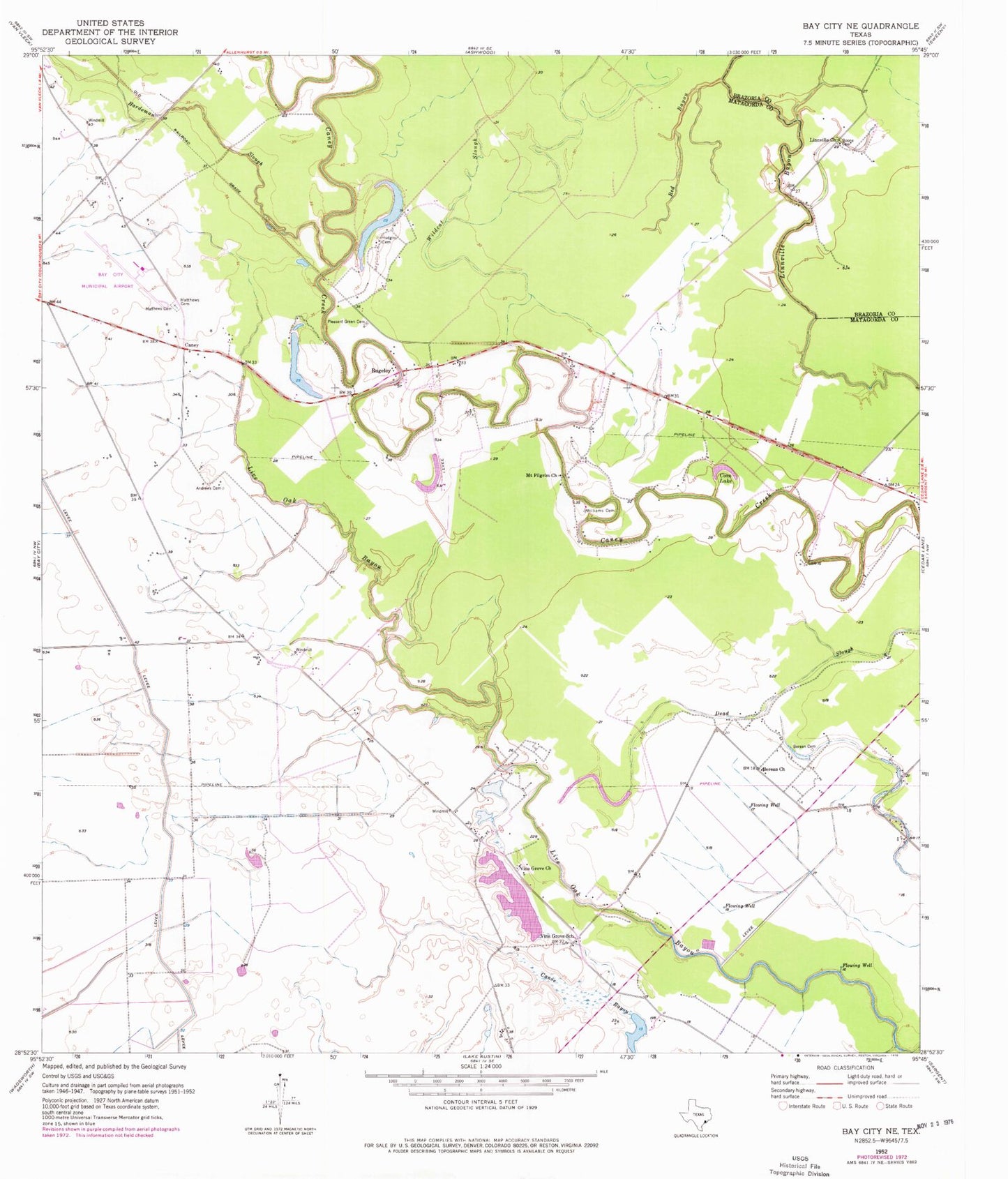Classic USGS Bay City NE Texas 7.5'x7.5' Topo Map Image