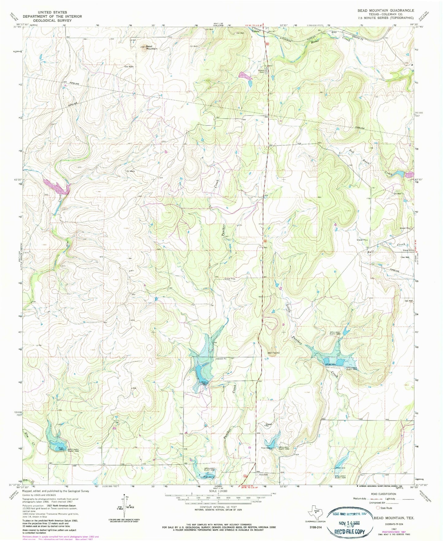 Classic USGS Bead Mountain Texas 7.5'x7.5' Topo Map Image