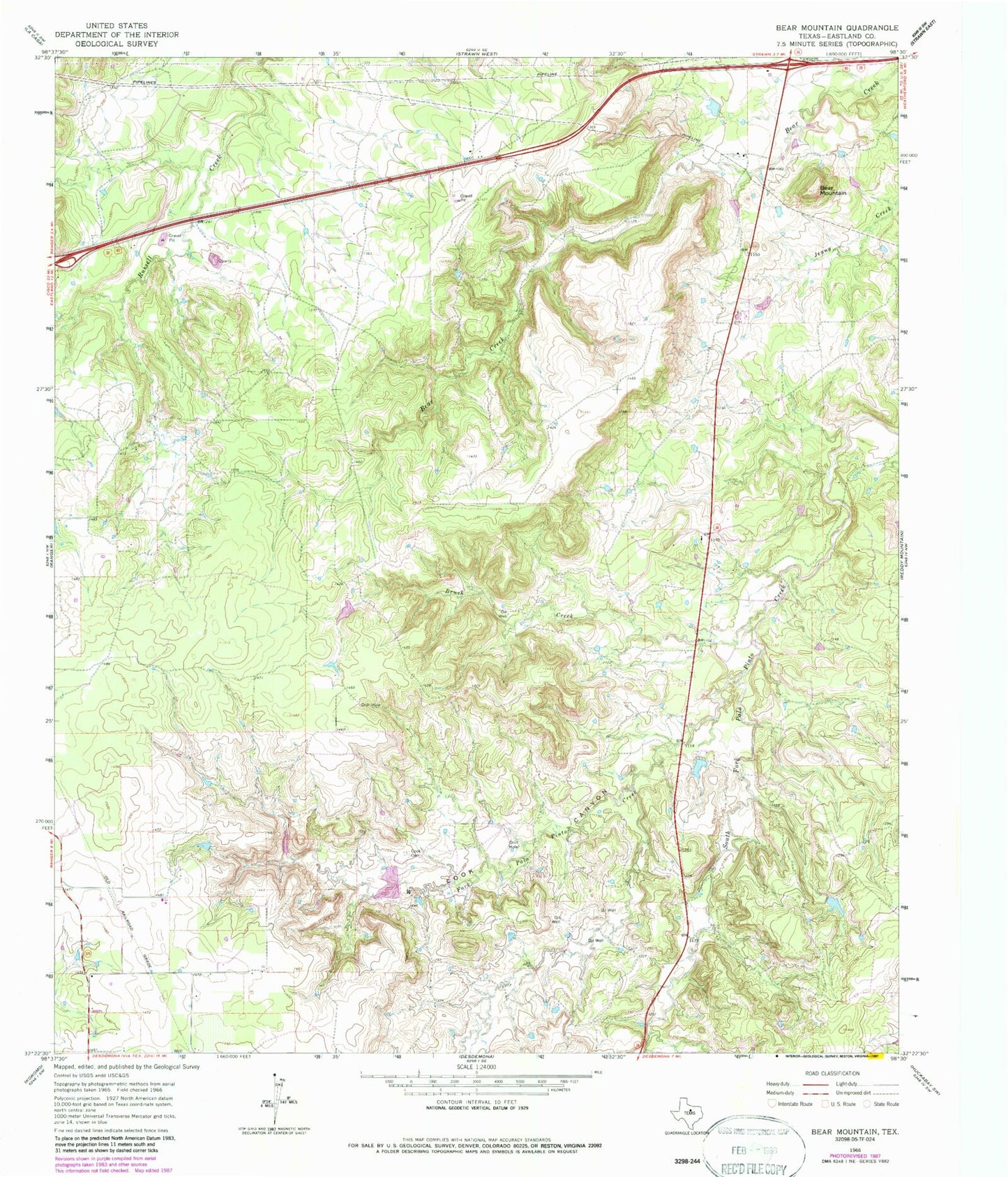 Classic USGS Bear Mountain Texas 7.5'x7.5' Topo Map Image