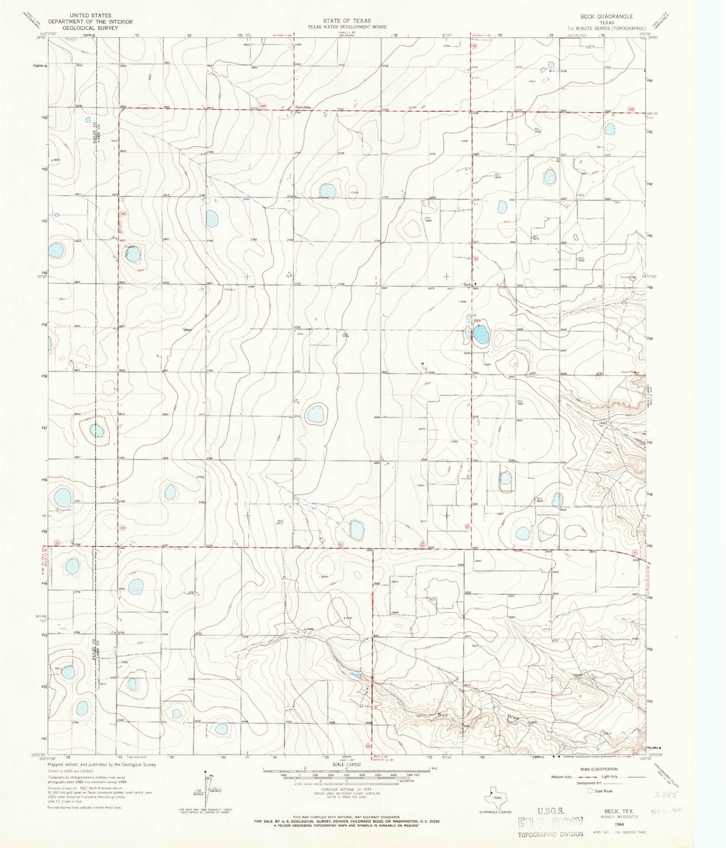 Classic USGS Beck Texas 7.5'x7.5' Topo Map Image