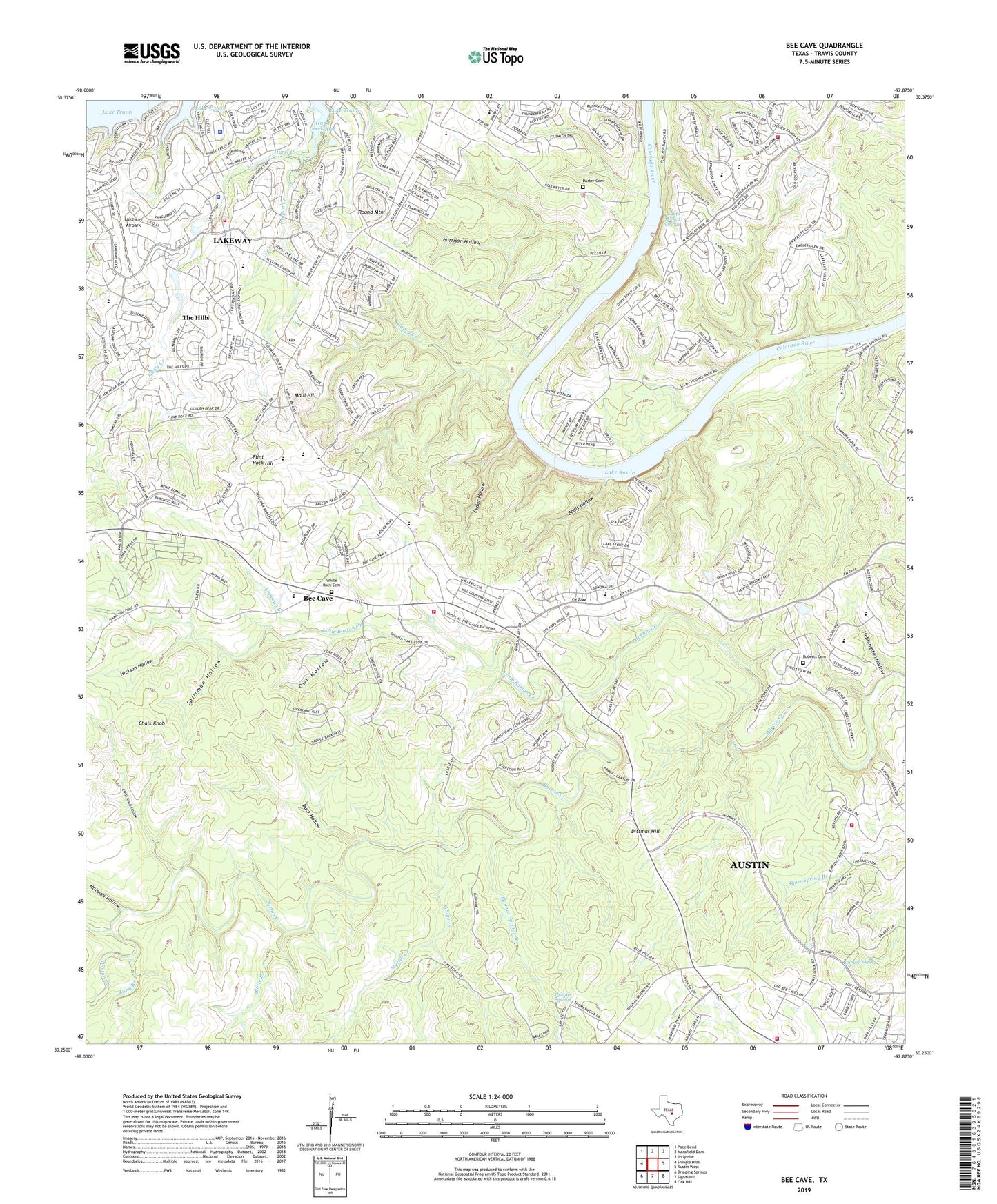Bee Cave Texas US Topo Map Image