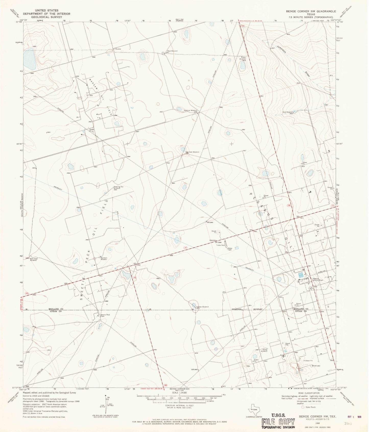 Classic USGS Benge Corner NW Texas 7.5'x7.5' Topo Map Image