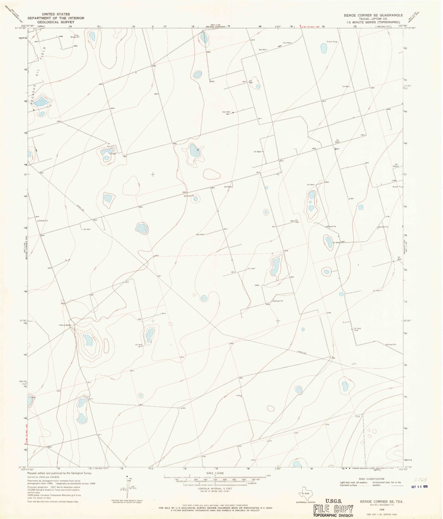 Classic USGS Benge Corner SE Texas 7.5'x7.5' Topo Map Image