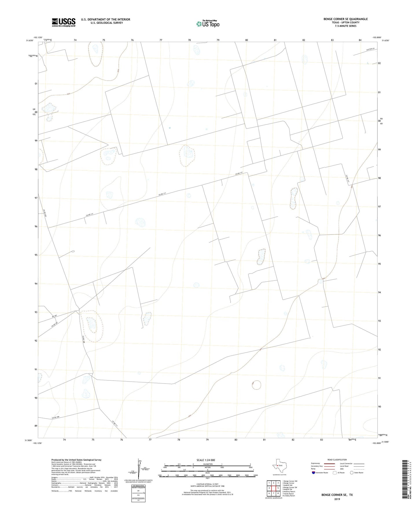 Benge Corner SE Texas US Topo Map Image