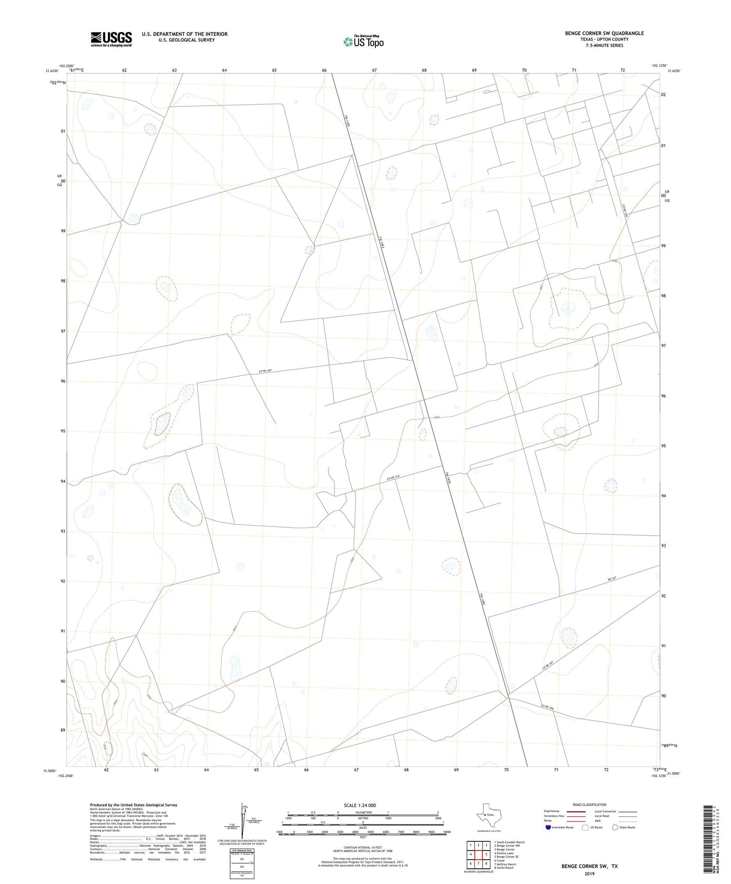 Benge Corner SW Texas US Topo Map Image