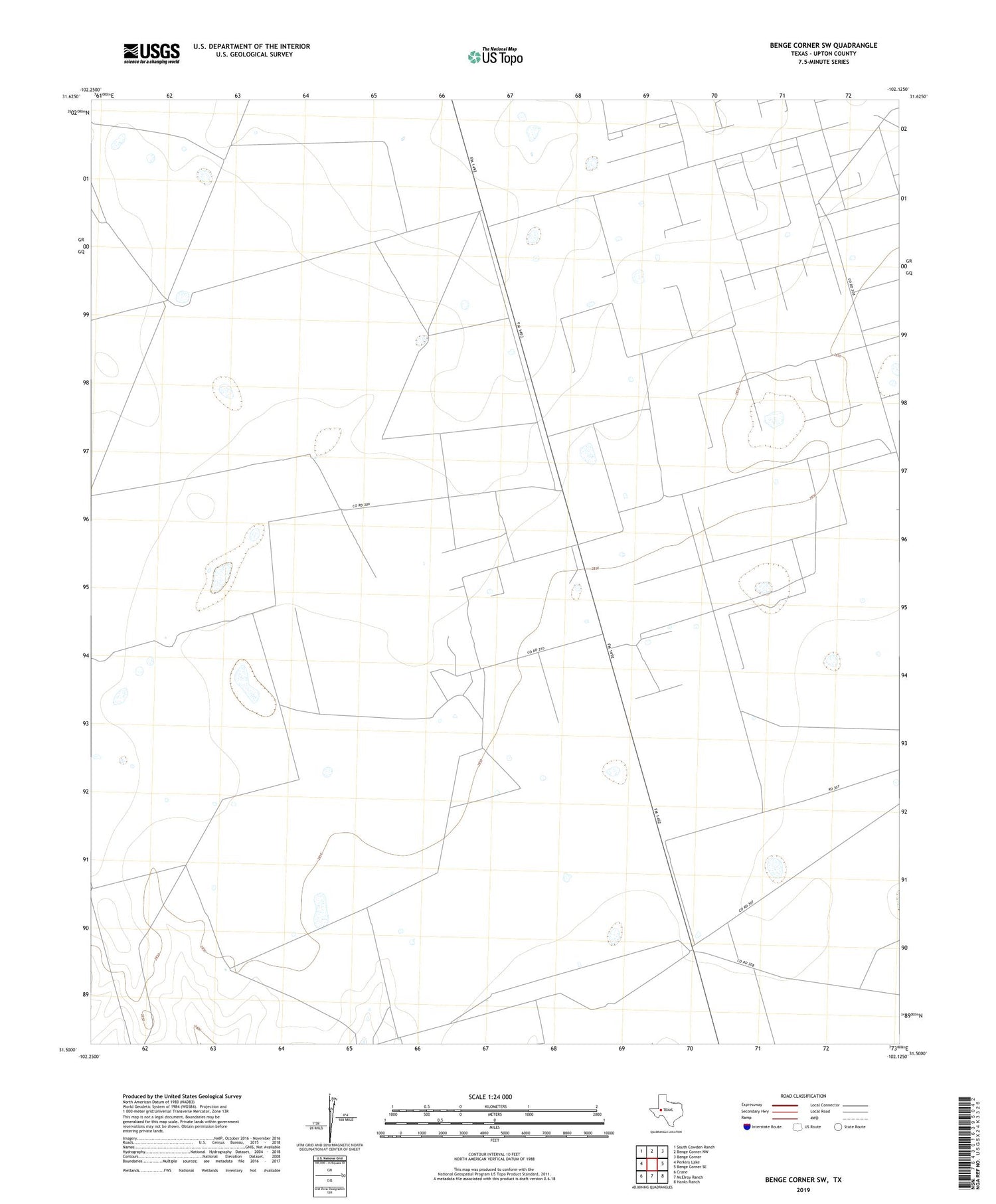 Benge Corner SW Texas US Topo Map Image