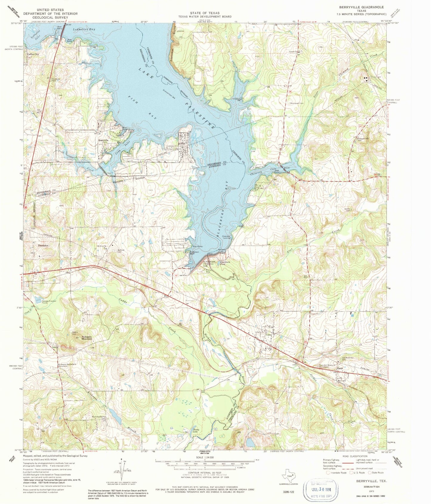 Classic USGS Berryville Texas 7.5'x7.5' Topo Map Image