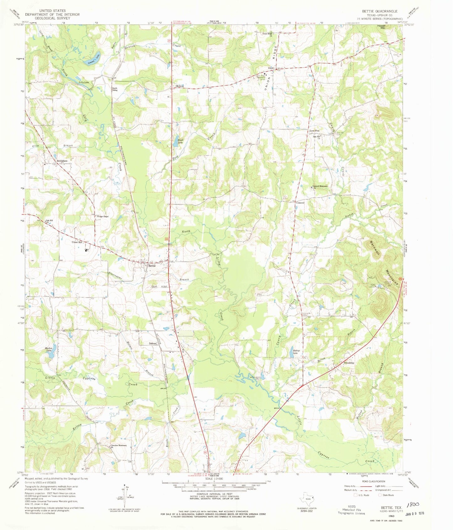 Classic USGS Bettie Texas 7.5'x7.5' Topo Map Image