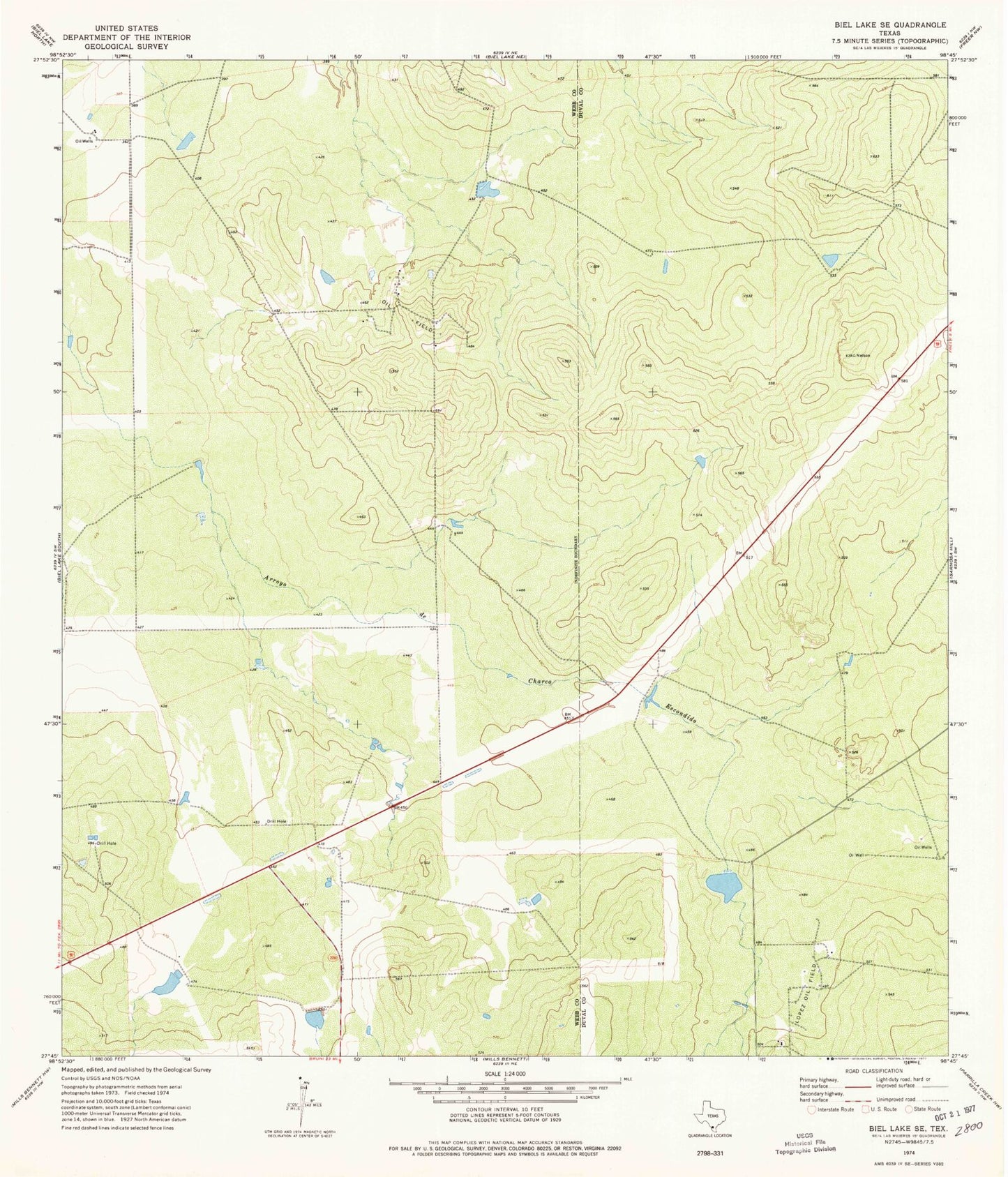 Classic USGS Biel Lake SE Texas 7.5'x7.5' Topo Map Image