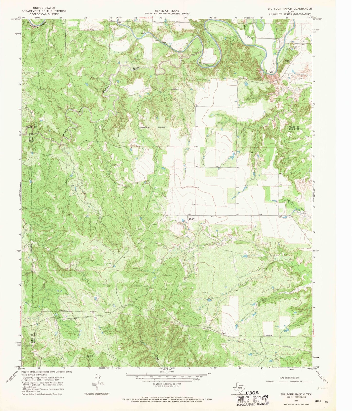 Classic USGS Big Four Ranch Texas 7.5'x7.5' Topo Map Image