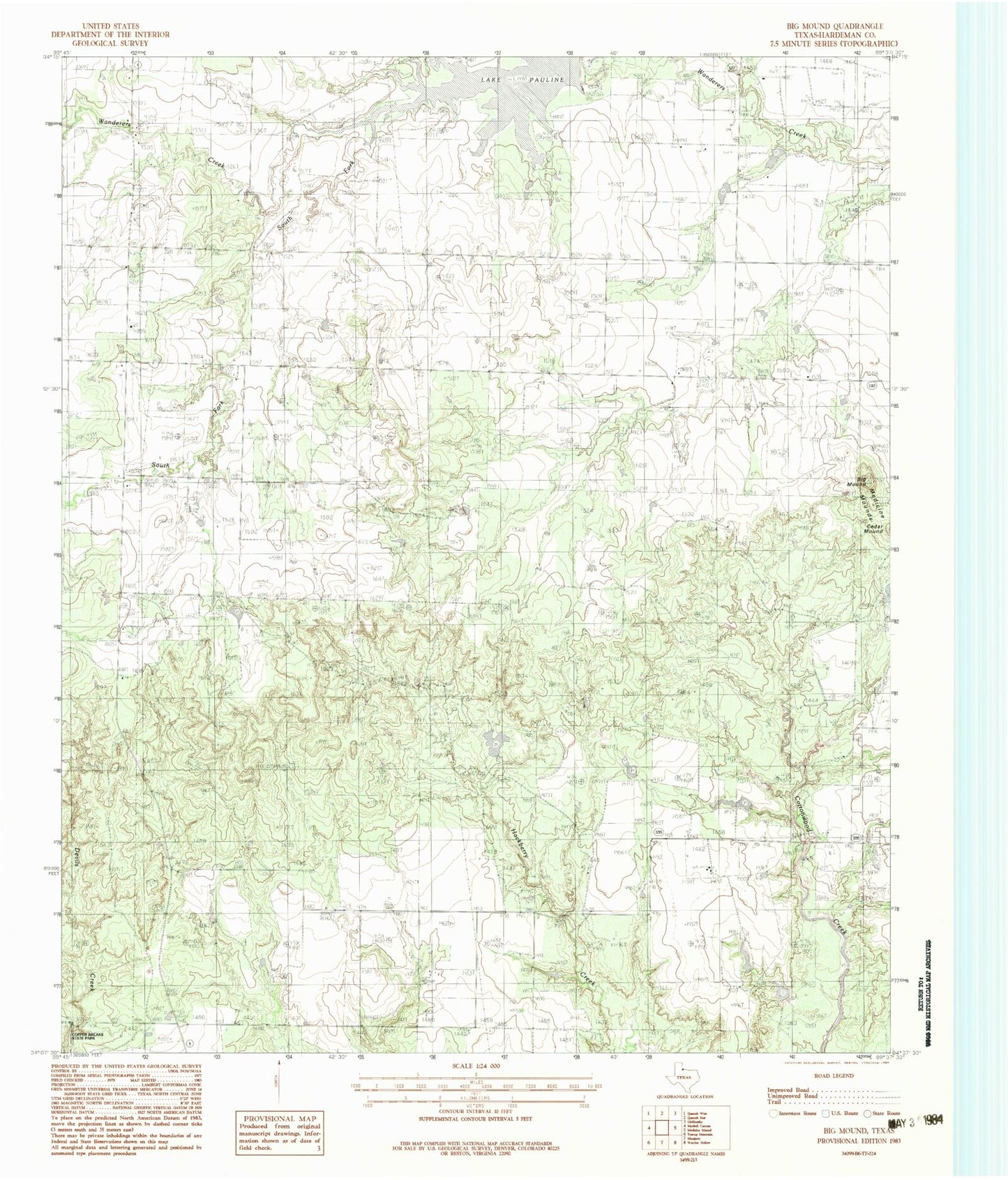 Classic USGS Big Mound Texas 7.5'x7.5' Topo Map Image