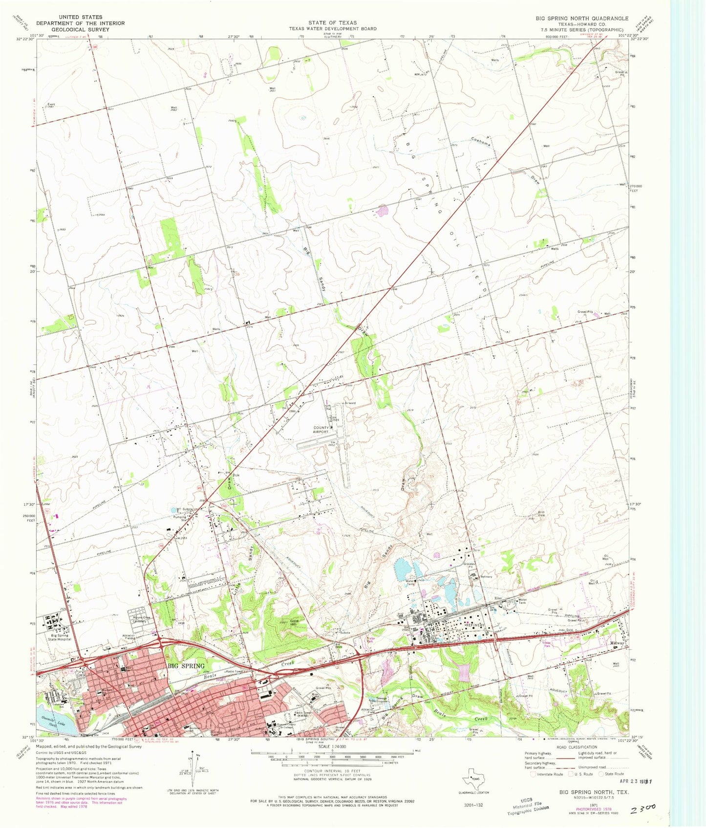 Classic USGS Big Spring North Texas 7.5'x7.5' Topo Map Image