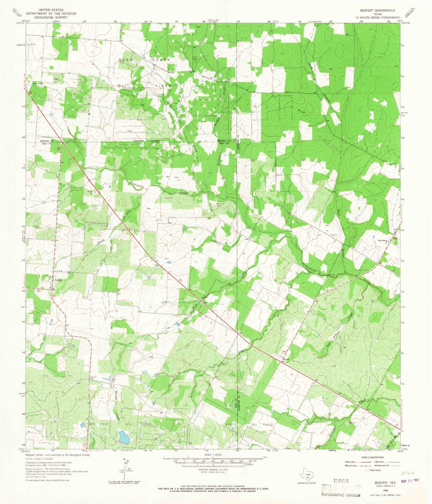 Classic USGS Bigfoot Texas 7.5'x7.5' Topo Map Image