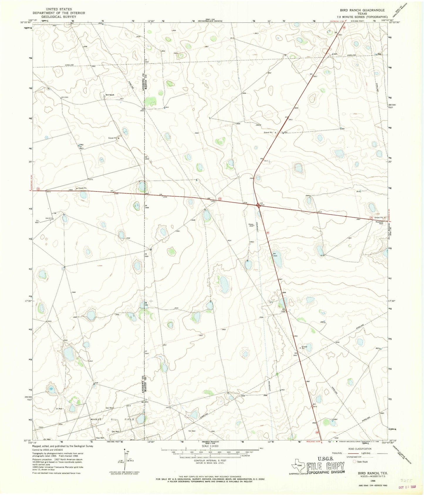 Classic USGS Bird Ranch Texas 7.5'x7.5' Topo Map Image