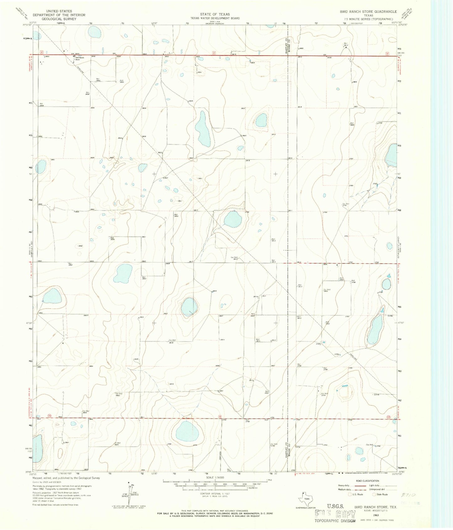 Classic USGS Bird Ranch Store Texas 7.5'x7.5' Topo Map Image