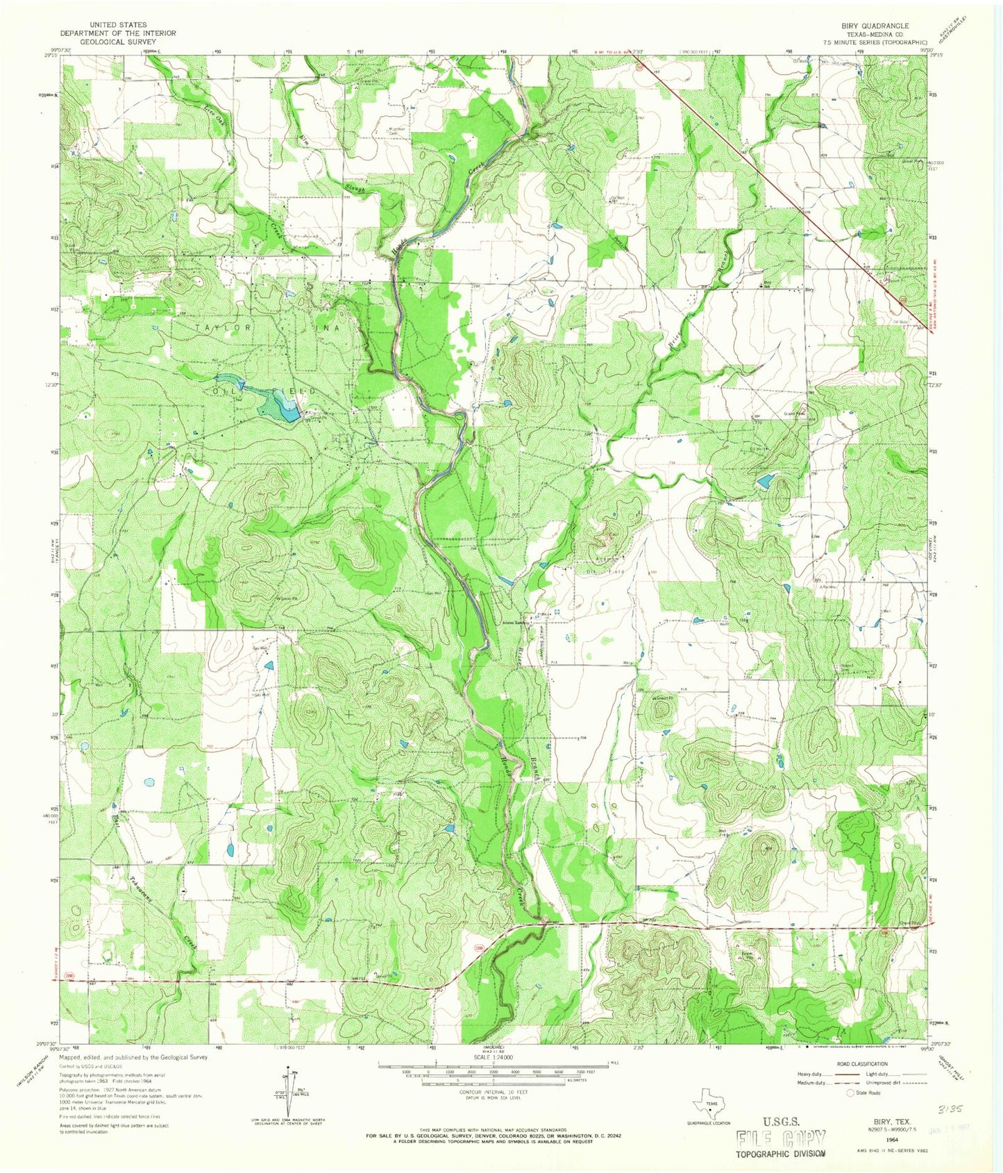 Classic USGS Biry Texas 7.5'x7.5' Topo Map Image