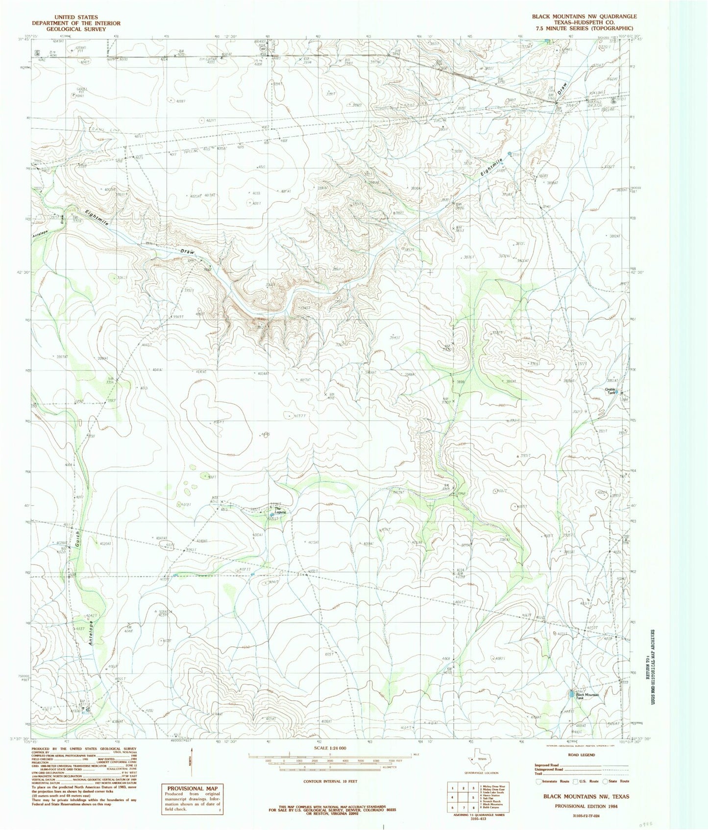 Classic USGS Black Mountains NW Texas 7.5'x7.5' Topo Map Image