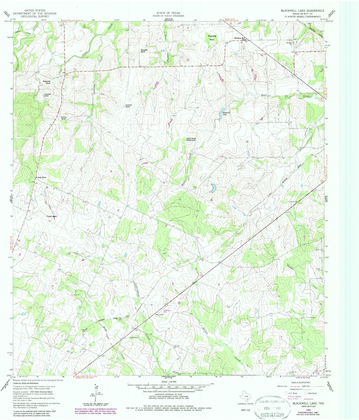 Classic USGS Blackwell Lake Texas 7.5'x7.5' Topo Map Image