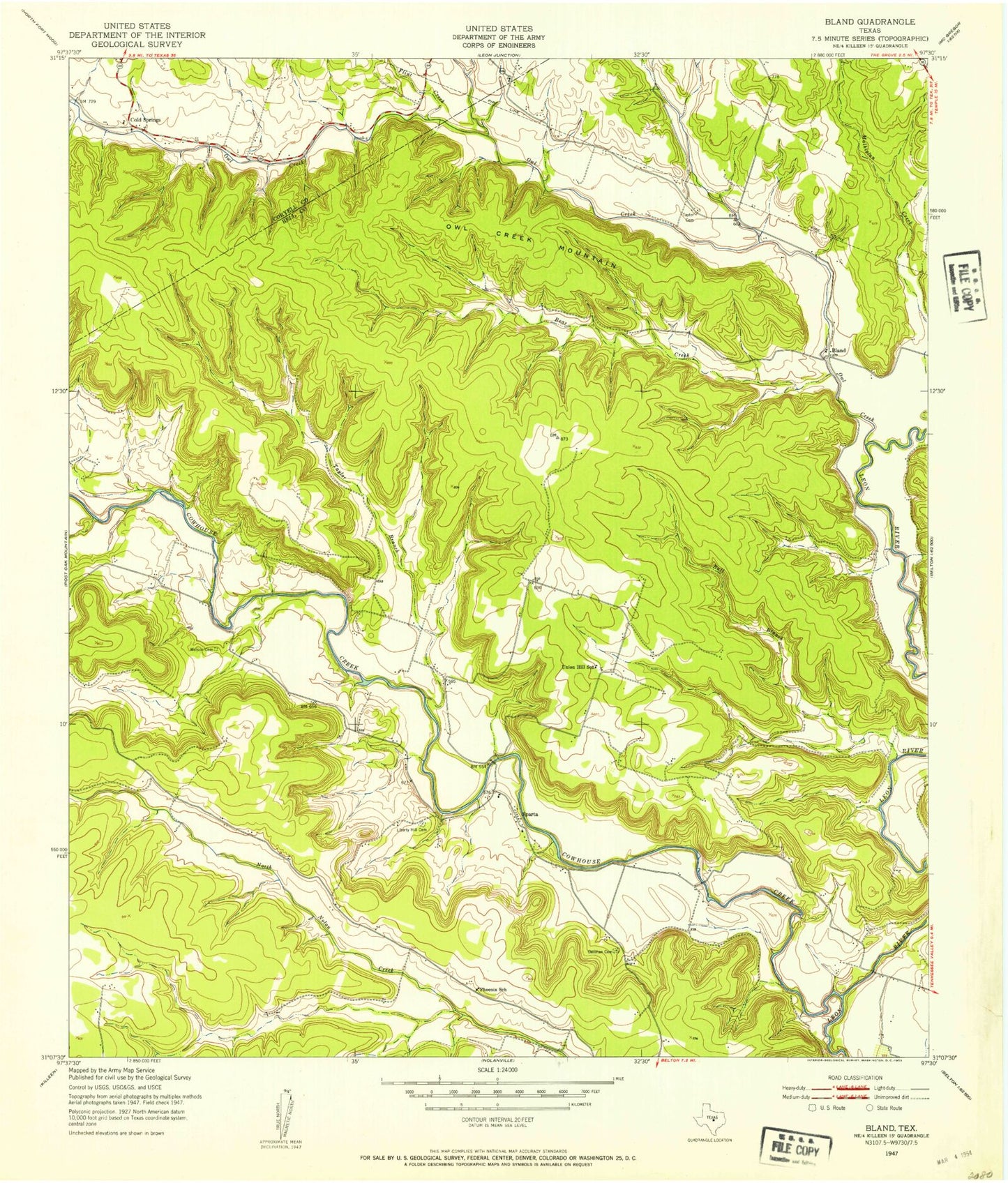 Classic USGS Bland Texas 7.5'x7.5' Topo Map Image