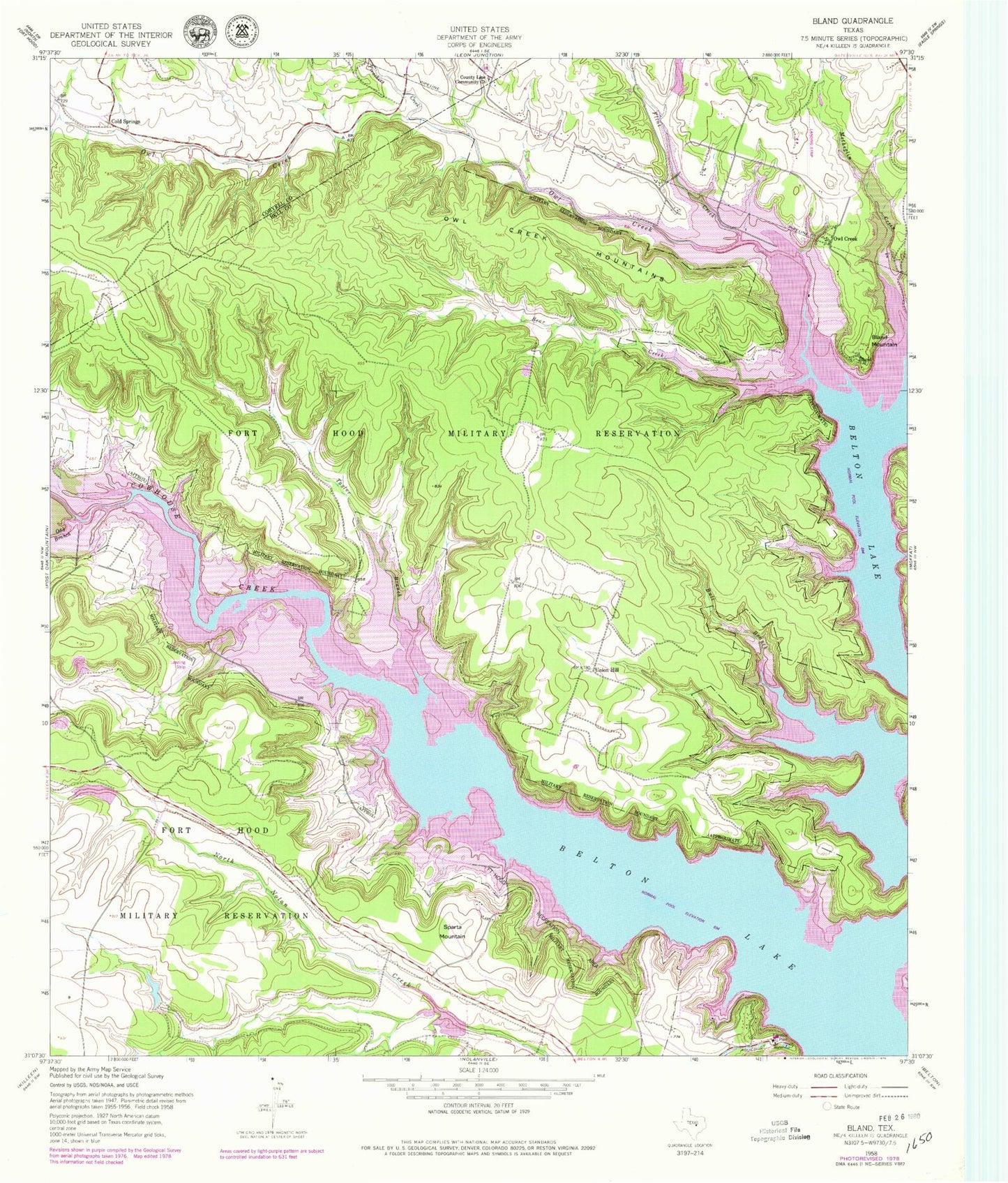 Classic USGS Bland Texas 7.5'x7.5' Topo Map Image