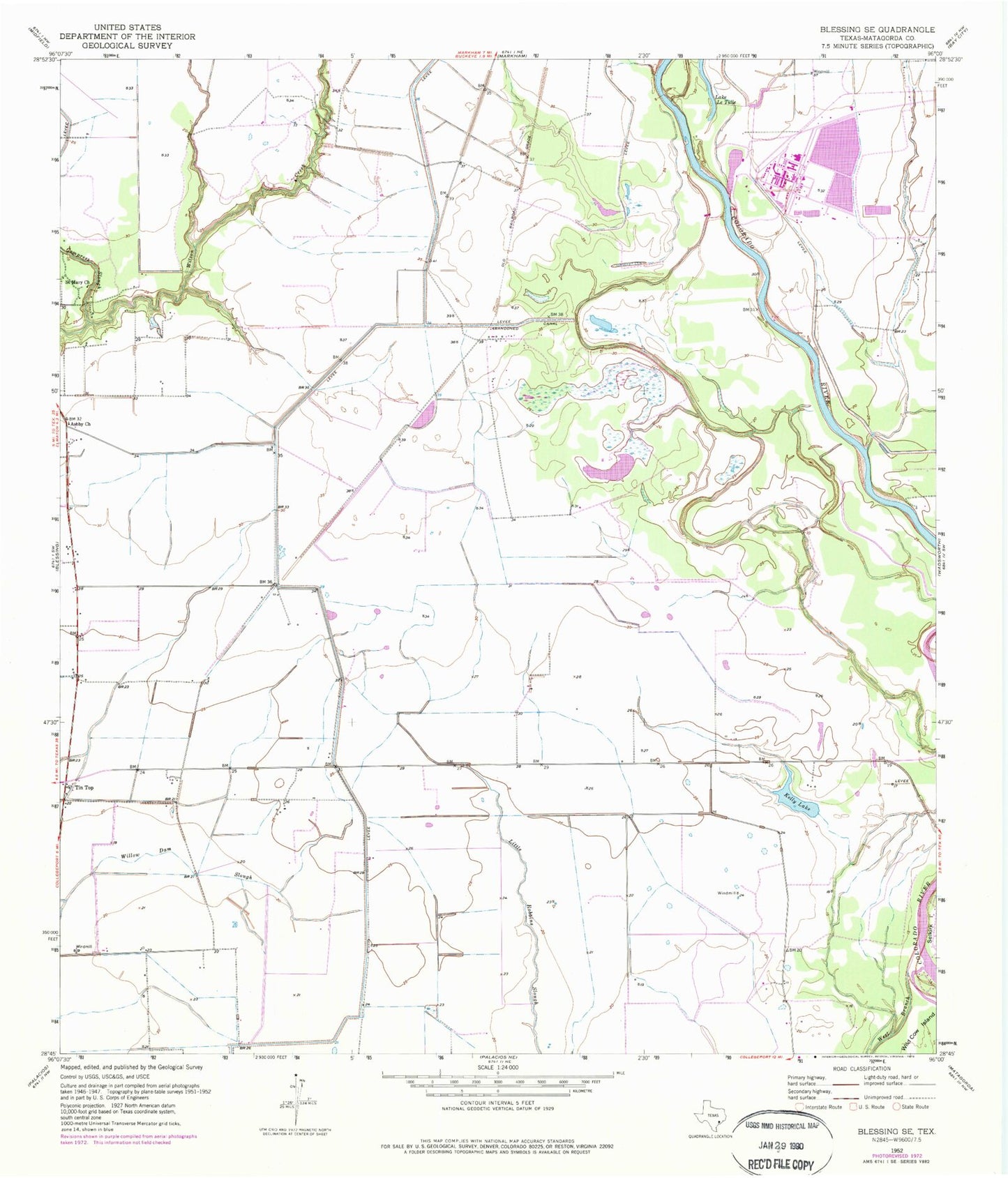 Classic USGS Blessing SE Texas 7.5'x7.5' Topo Map Image