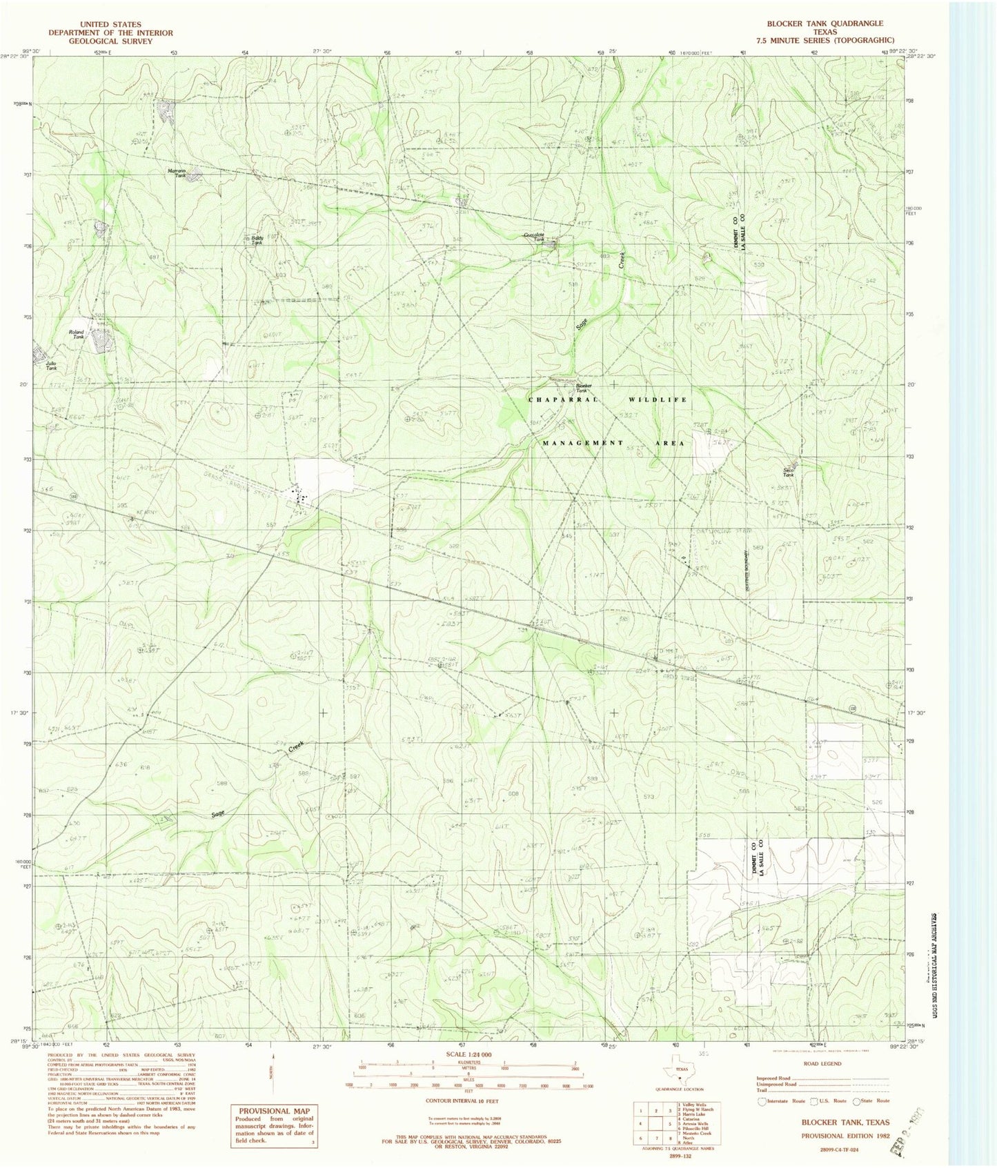 Classic USGS Blocker Tank Texas 7.5'x7.5' Topo Map Image