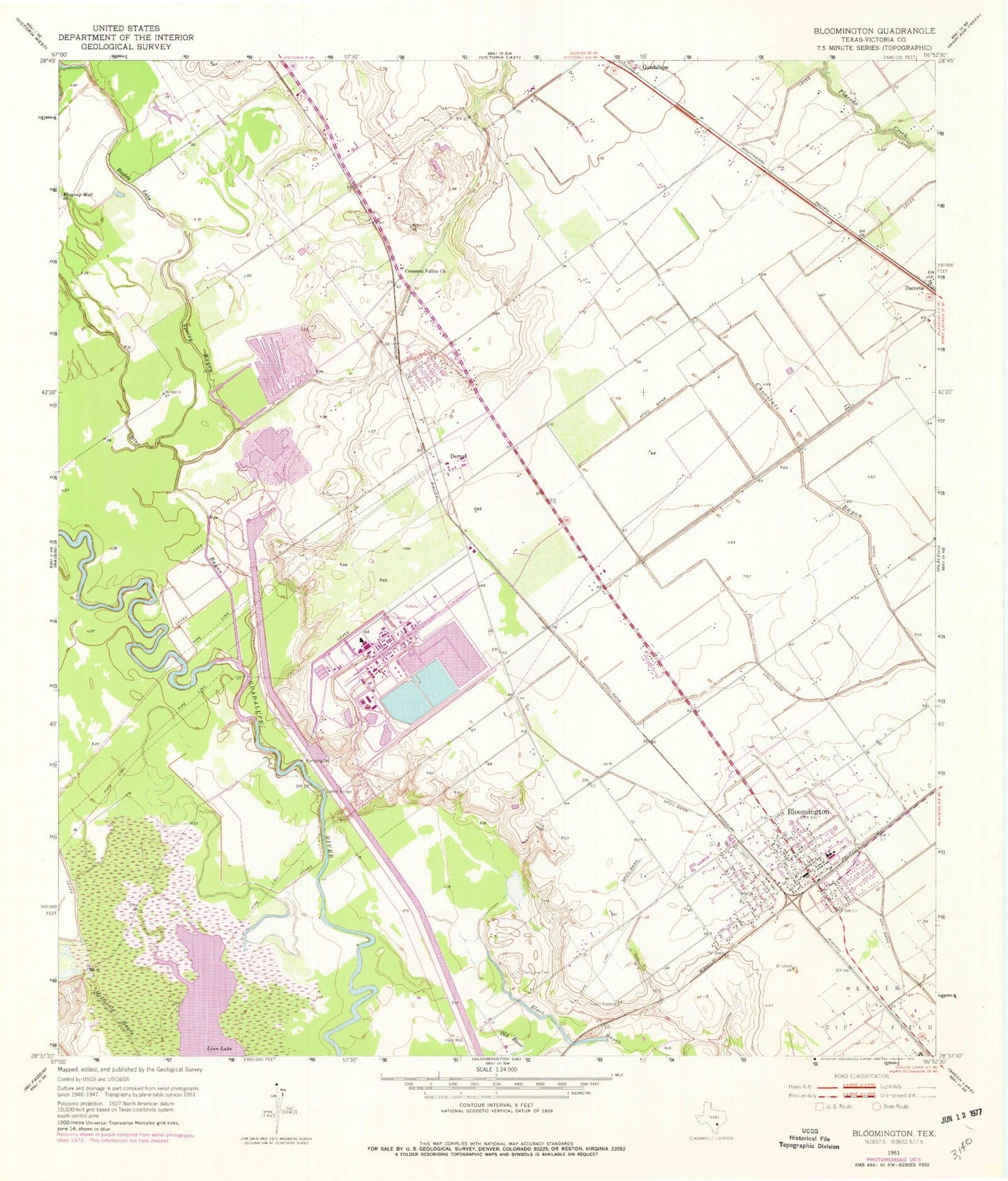Classic USGS Bloomington Texas 7.5'x7.5' Topo Map Image