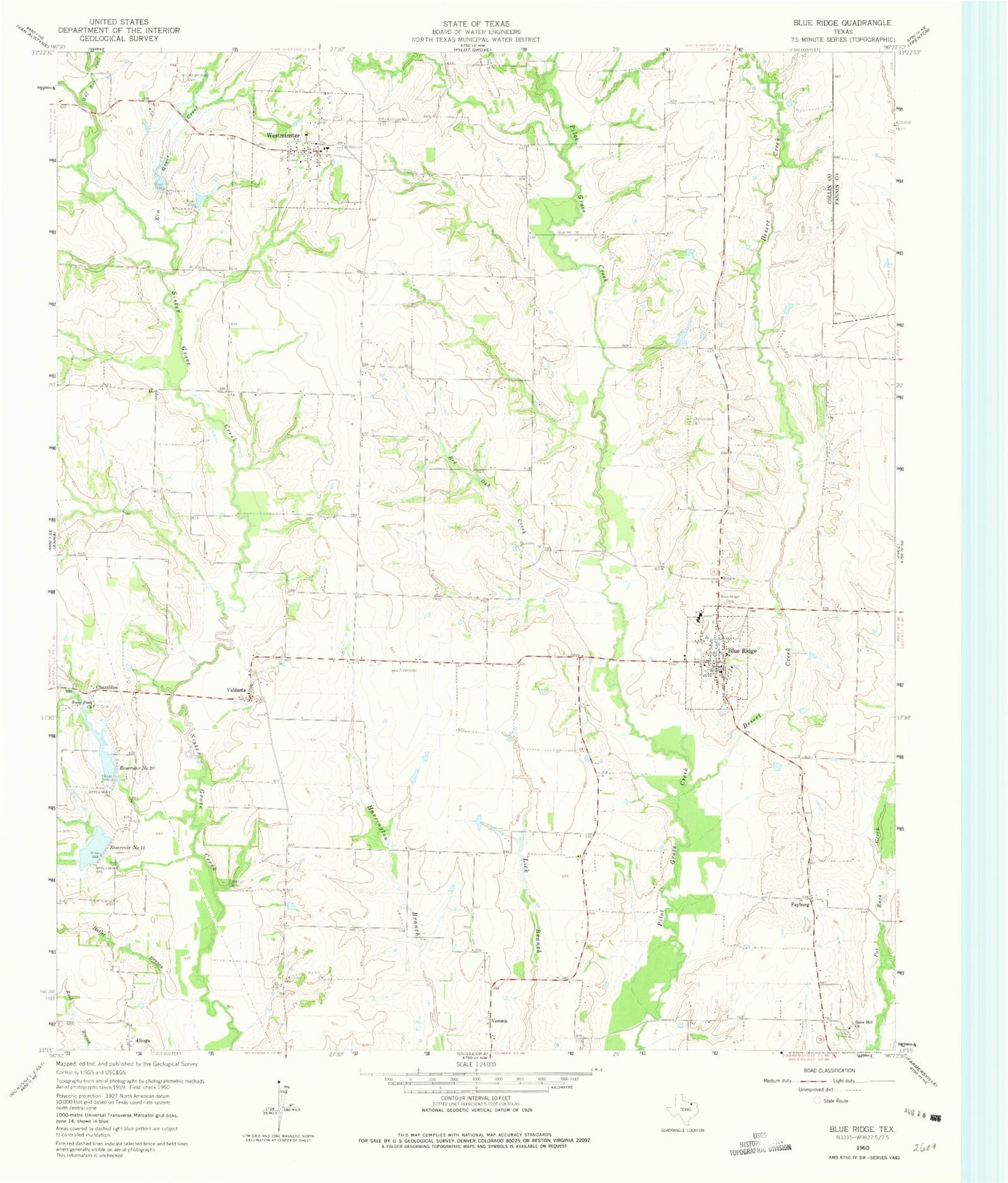 Classic USGS Blue Ridge Texas 7.5'x7.5' Topo Map Image