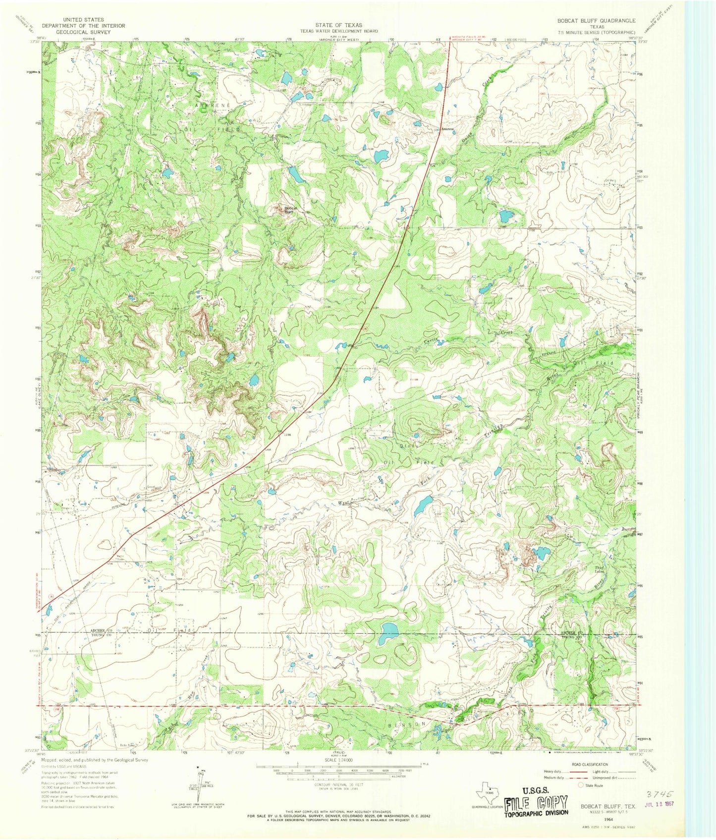 Classic USGS Bobcat Bluff Texas 7.5'x7.5' Topo Map Image