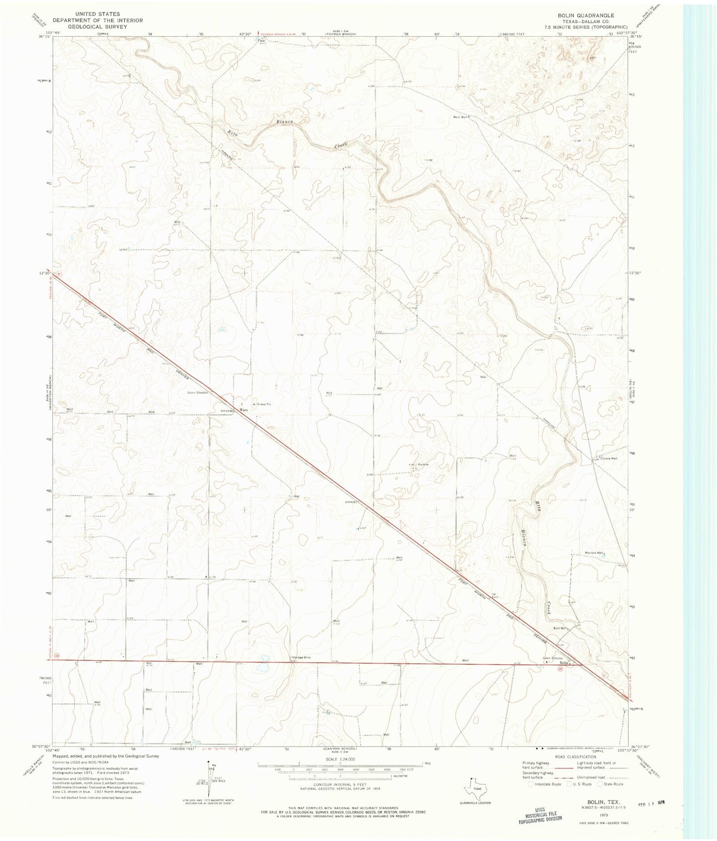 Classic USGS Bolin Texas 7.5'x7.5' Topo Map Image