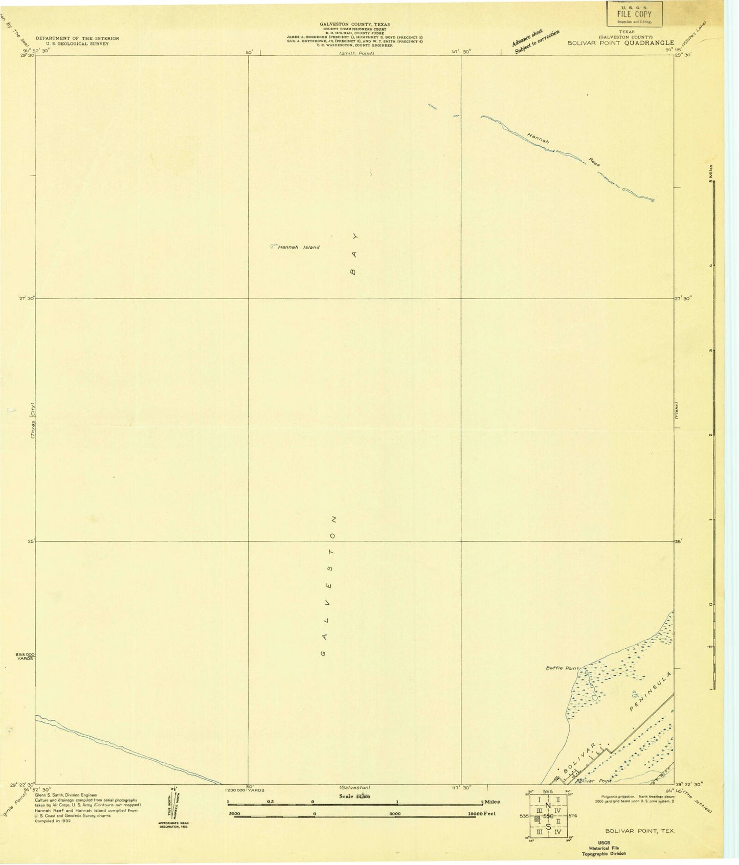 Classic USGS Port Bolivar Texas 7.5'x7.5' Topo Map Image