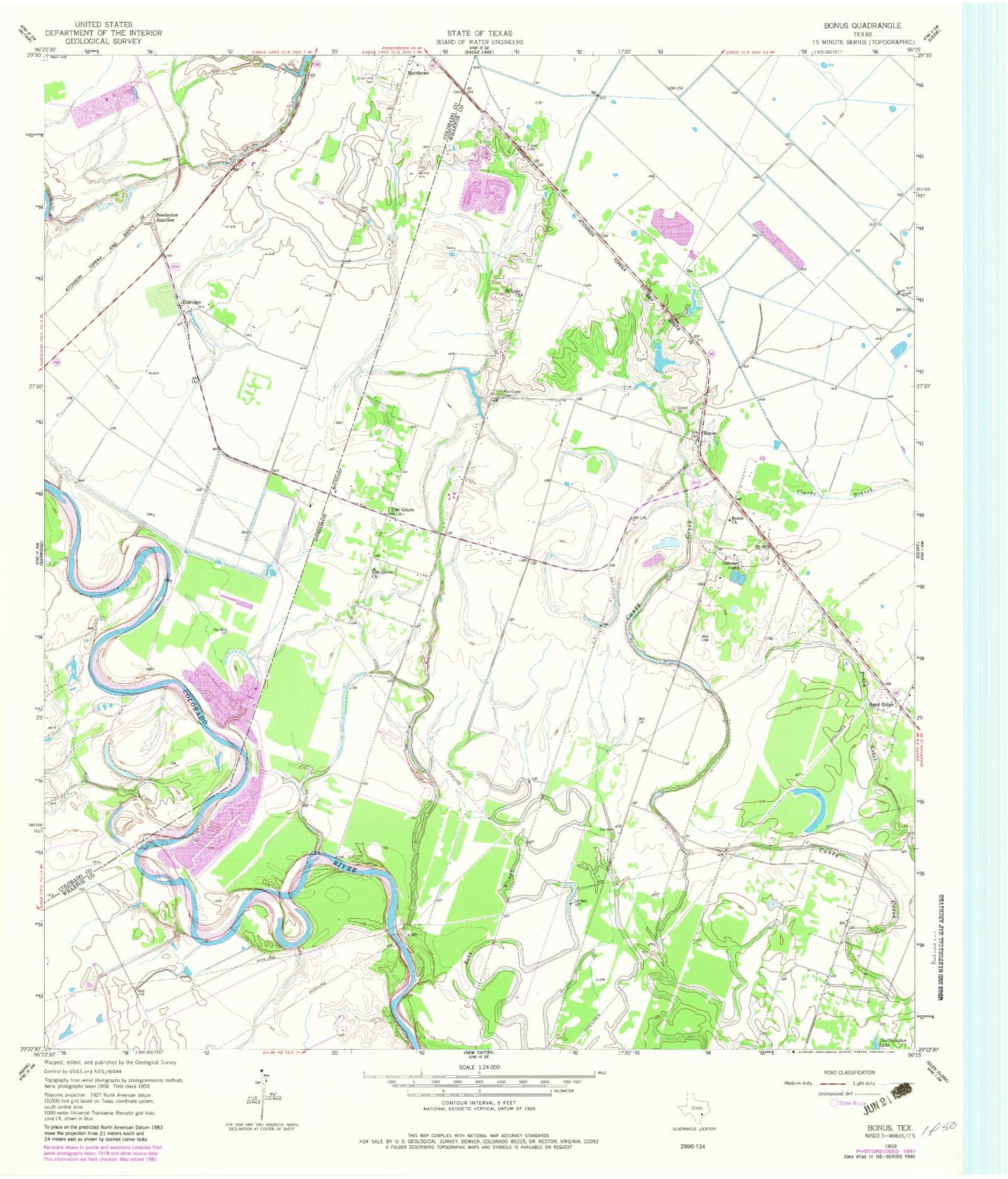 Classic USGS Bonus Texas 7.5'x7.5' Topo Map Image