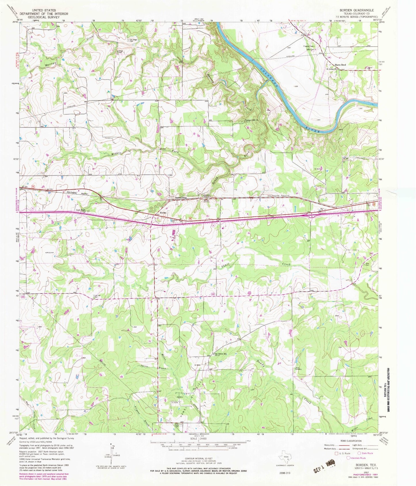 Classic USGS Borden Texas 7.5'x7.5' Topo Map Image