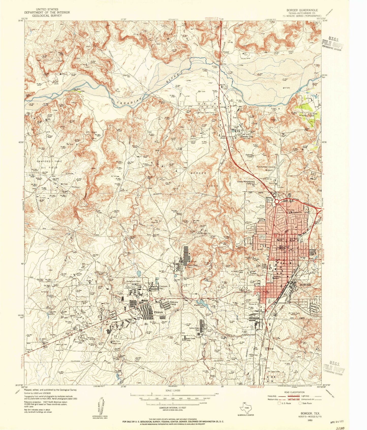 Classic USGS Borger Texas 7.5'x7.5' Topo Map Image