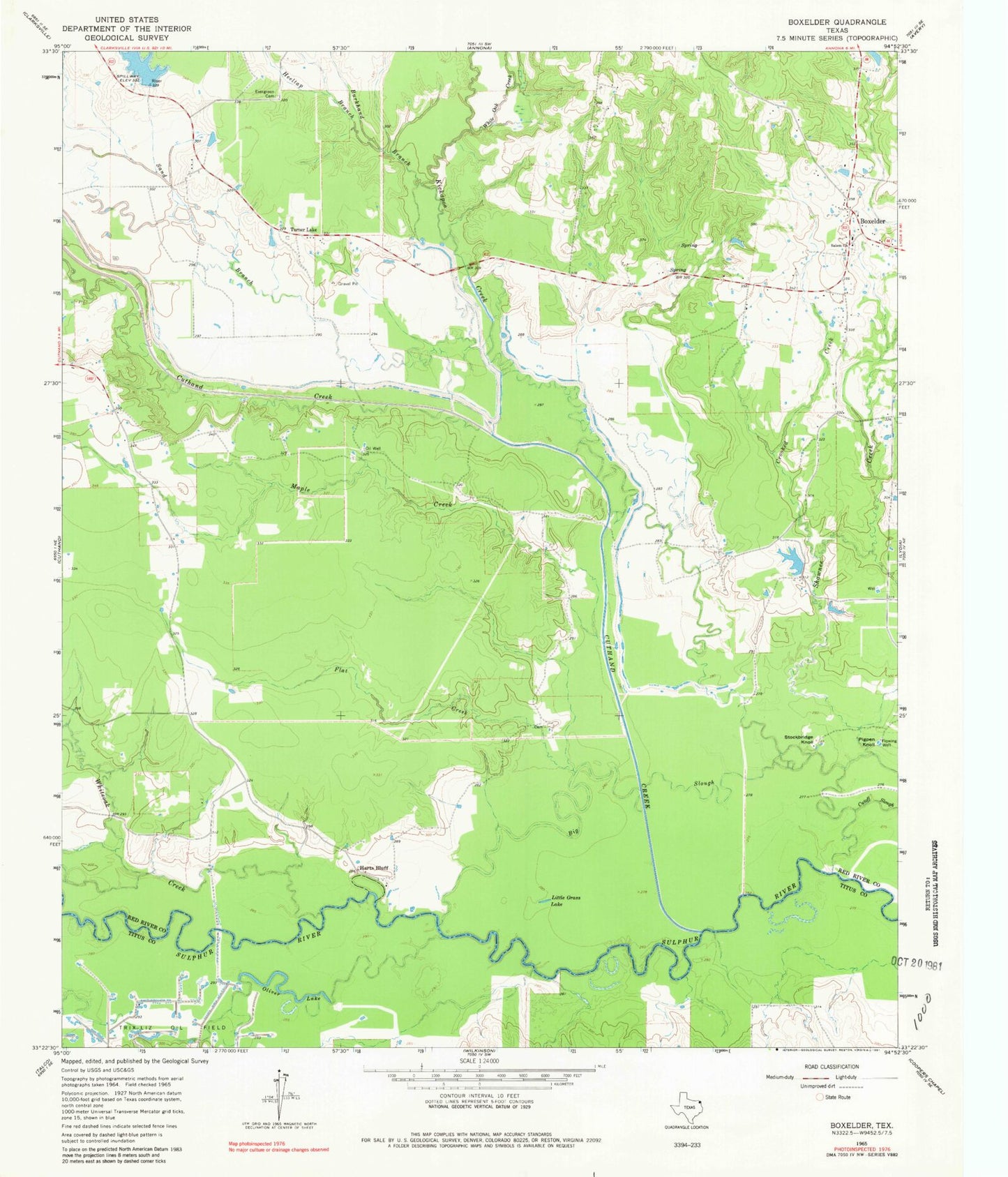 Classic USGS Boxelder Texas 7.5'x7.5' Topo Map Image