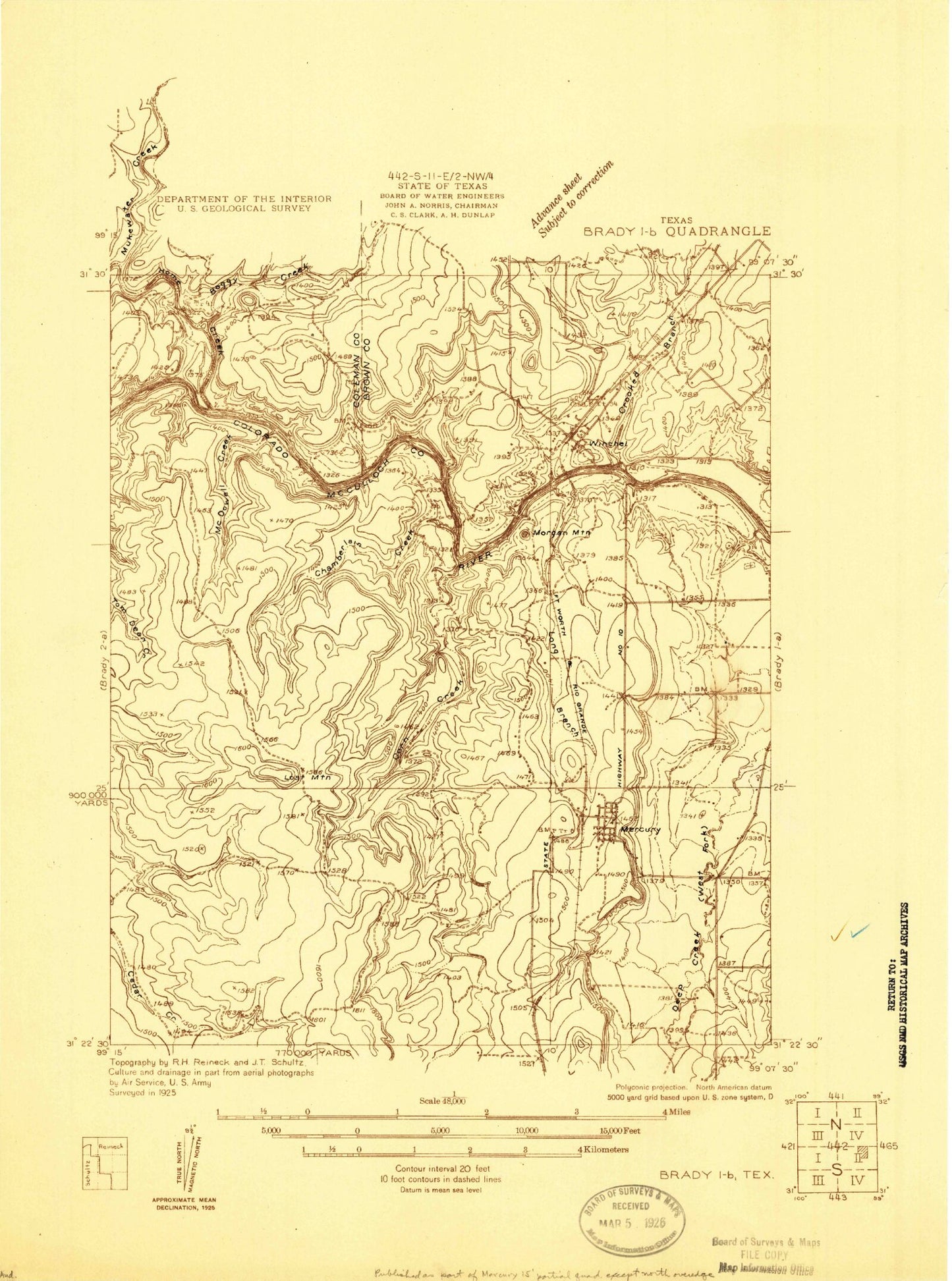 Classic USGS Mercury Texas 7.5'x7.5' Topo Map Image