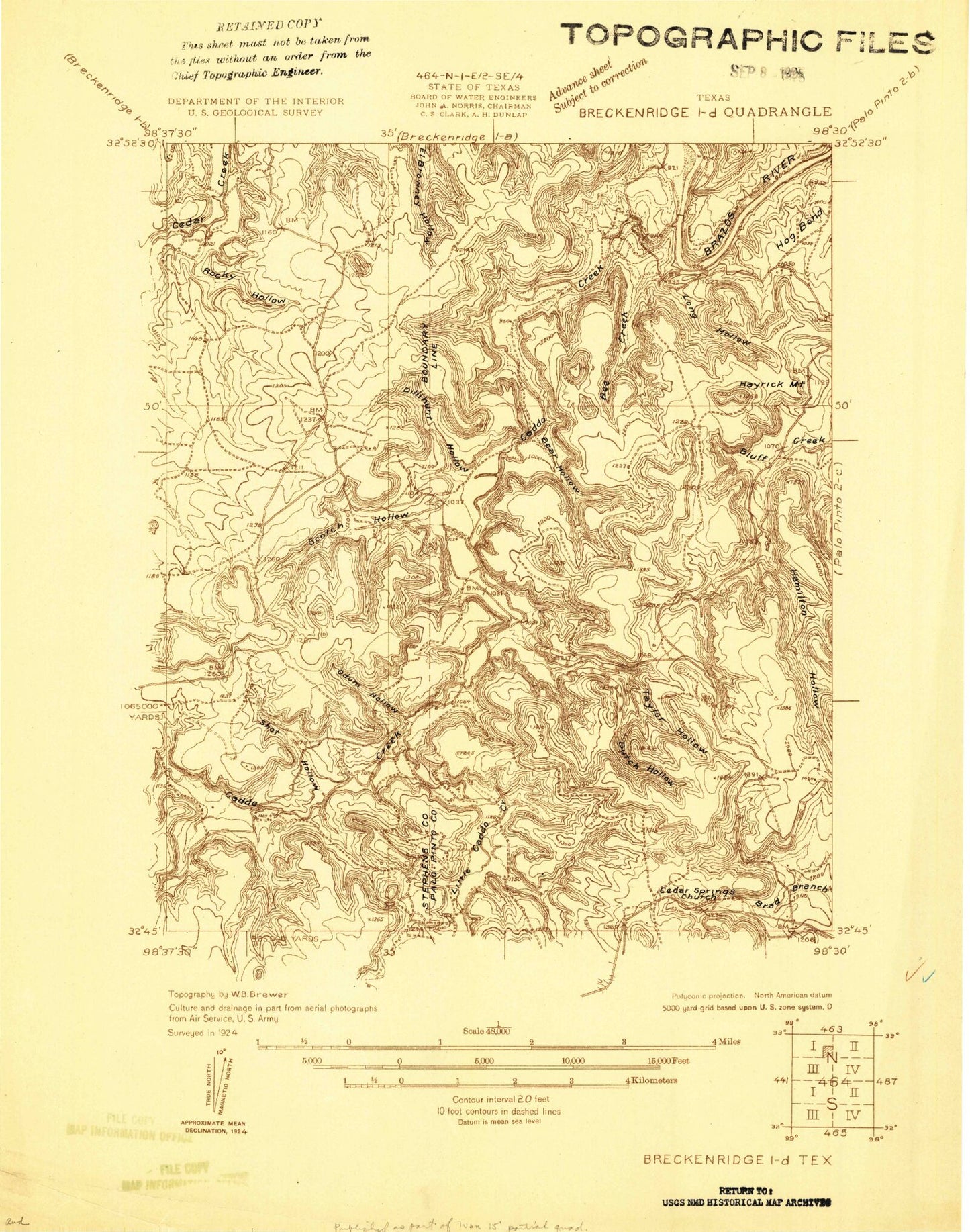 Classic USGS Brad Texas 7.5'x7.5' Topo Map Image