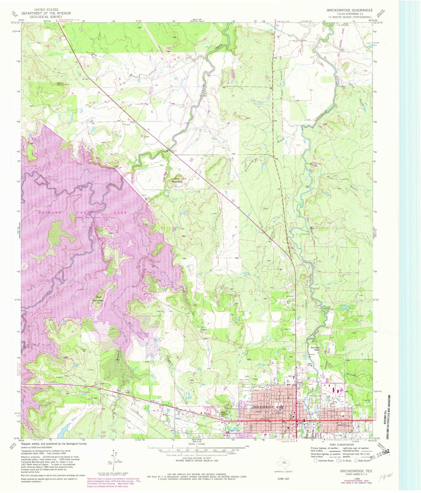 Classic USGS Breckenridge Texas 7.5'x7.5' Topo Map Image