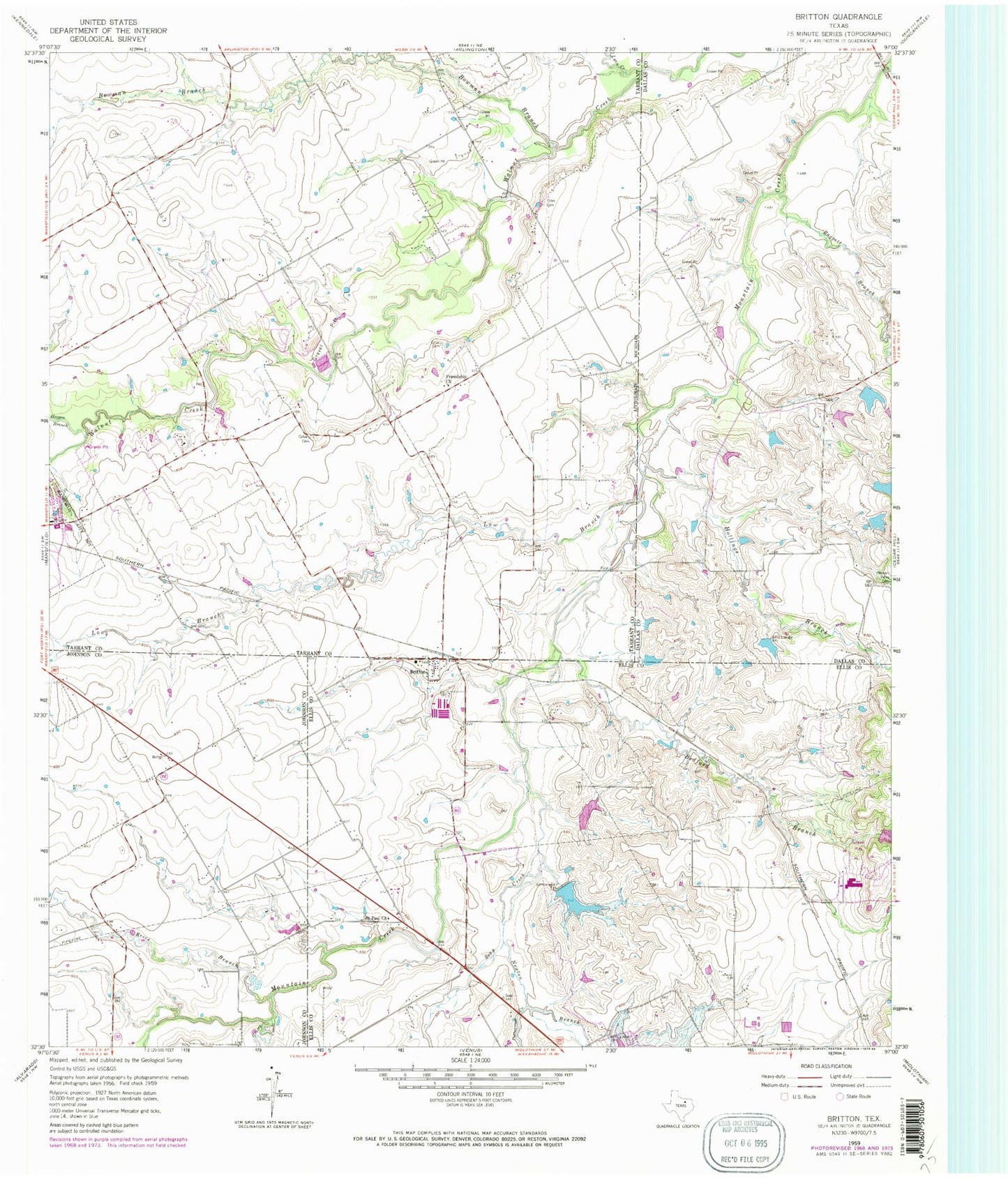 Classic USGS Britton Texas 7.5'x7.5' Topo Map Image