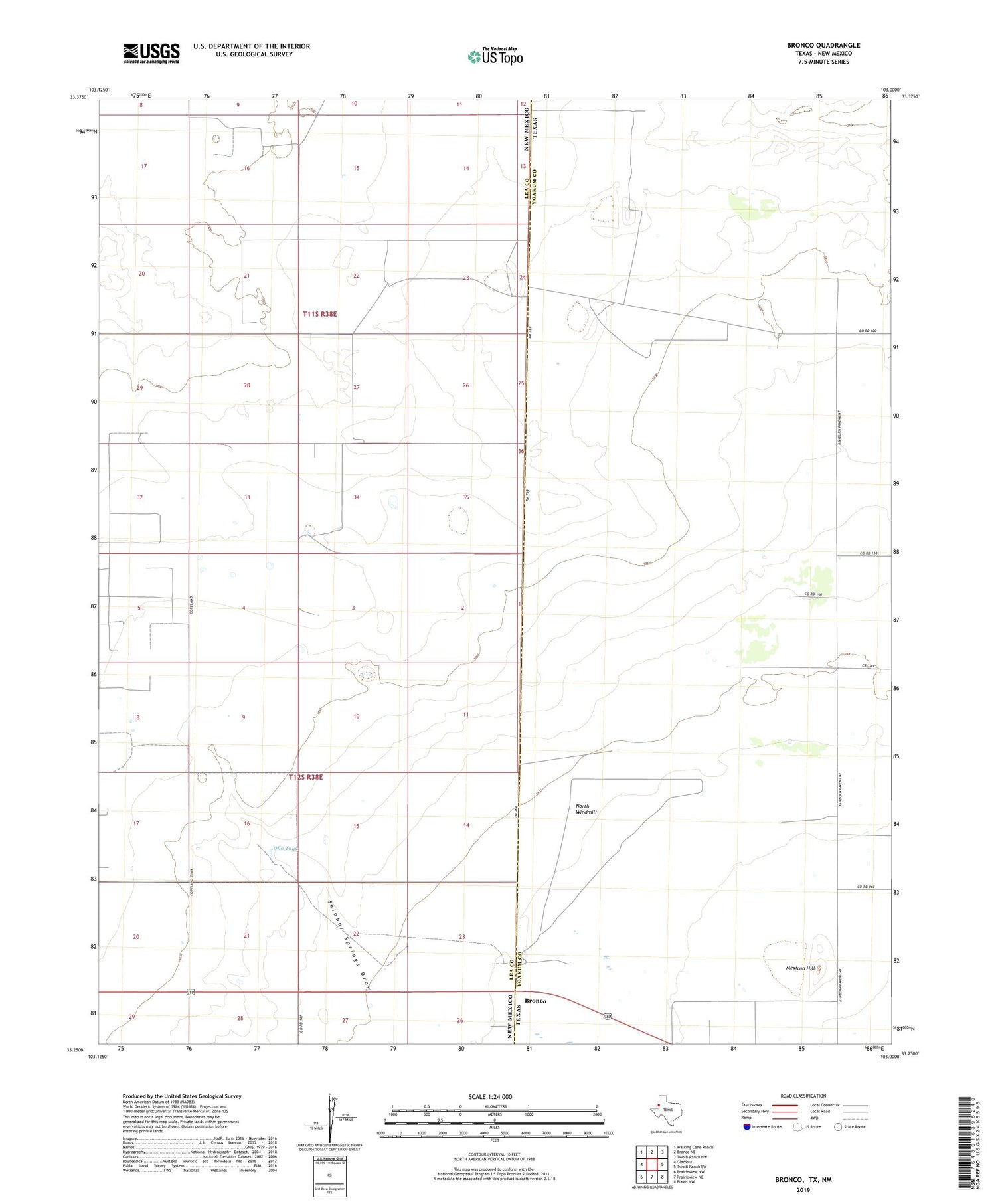 Bronco Texas US Topo Map Image