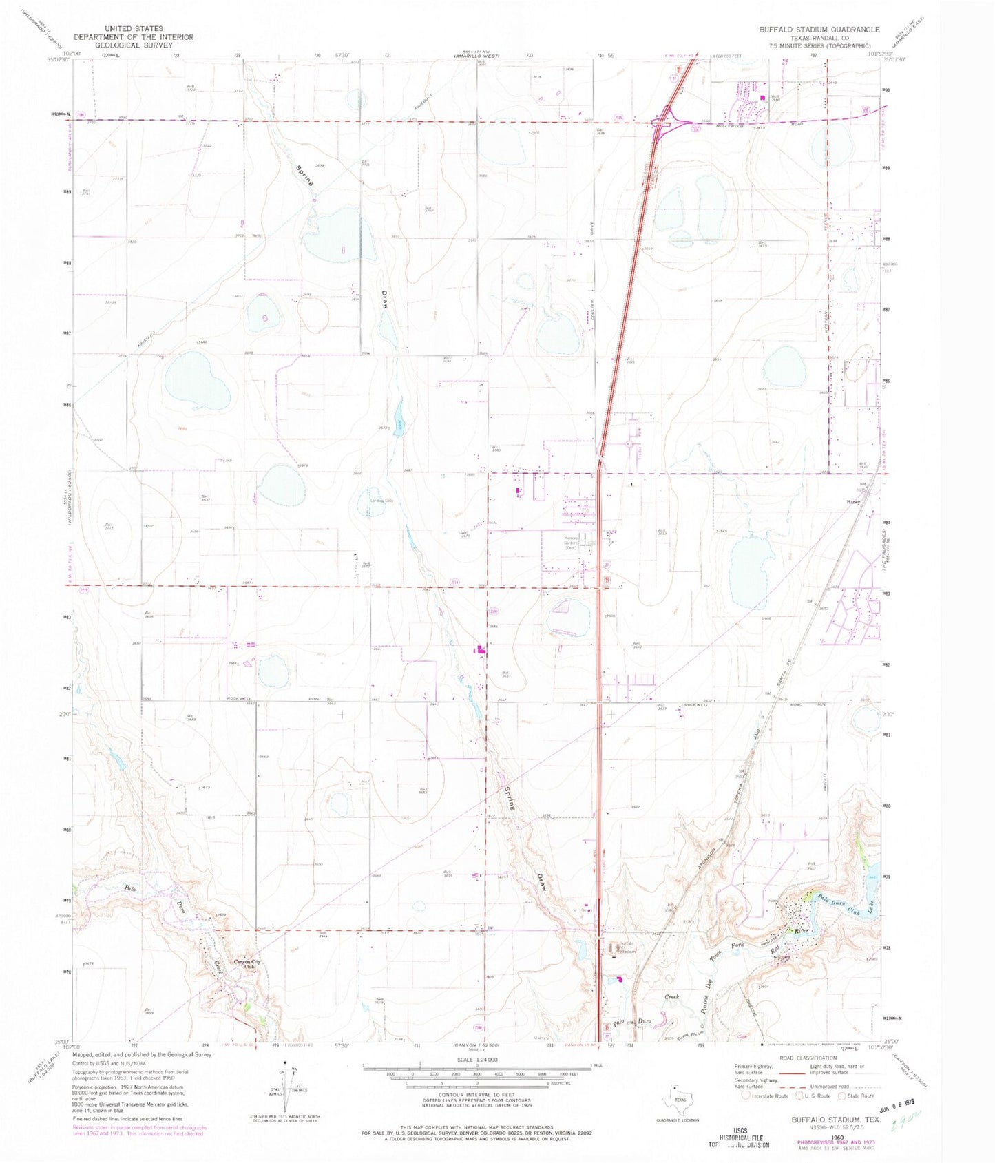 Classic USGS Buffalo Stadium Texas 7.5'x7.5' Topo Map Image