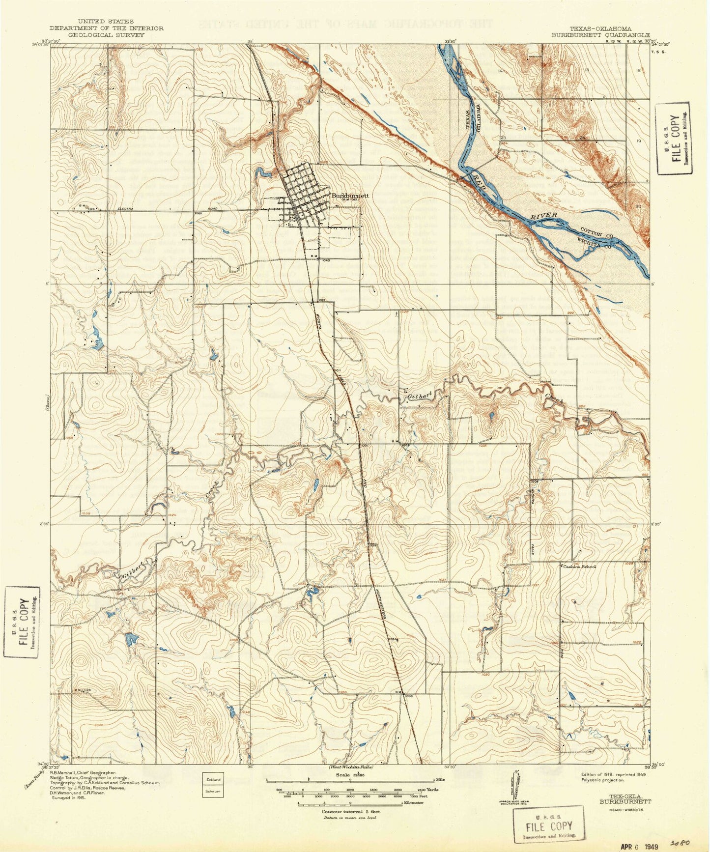 Classic USGS Burkburnett Texas 7.5'x7.5' Topo Map Image