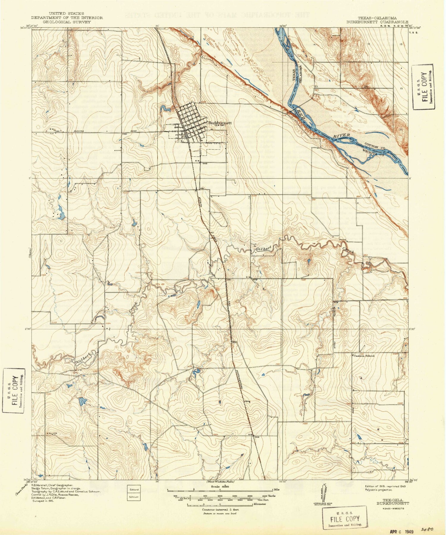 Classic USGS Burkburnett Texas 7.5'x7.5' Topo Map Image