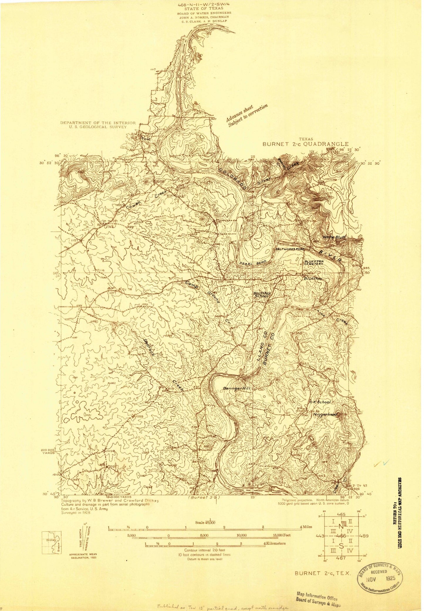 Classic USGS Lake Buchanan Texas 7.5'x7.5' Topo Map Image