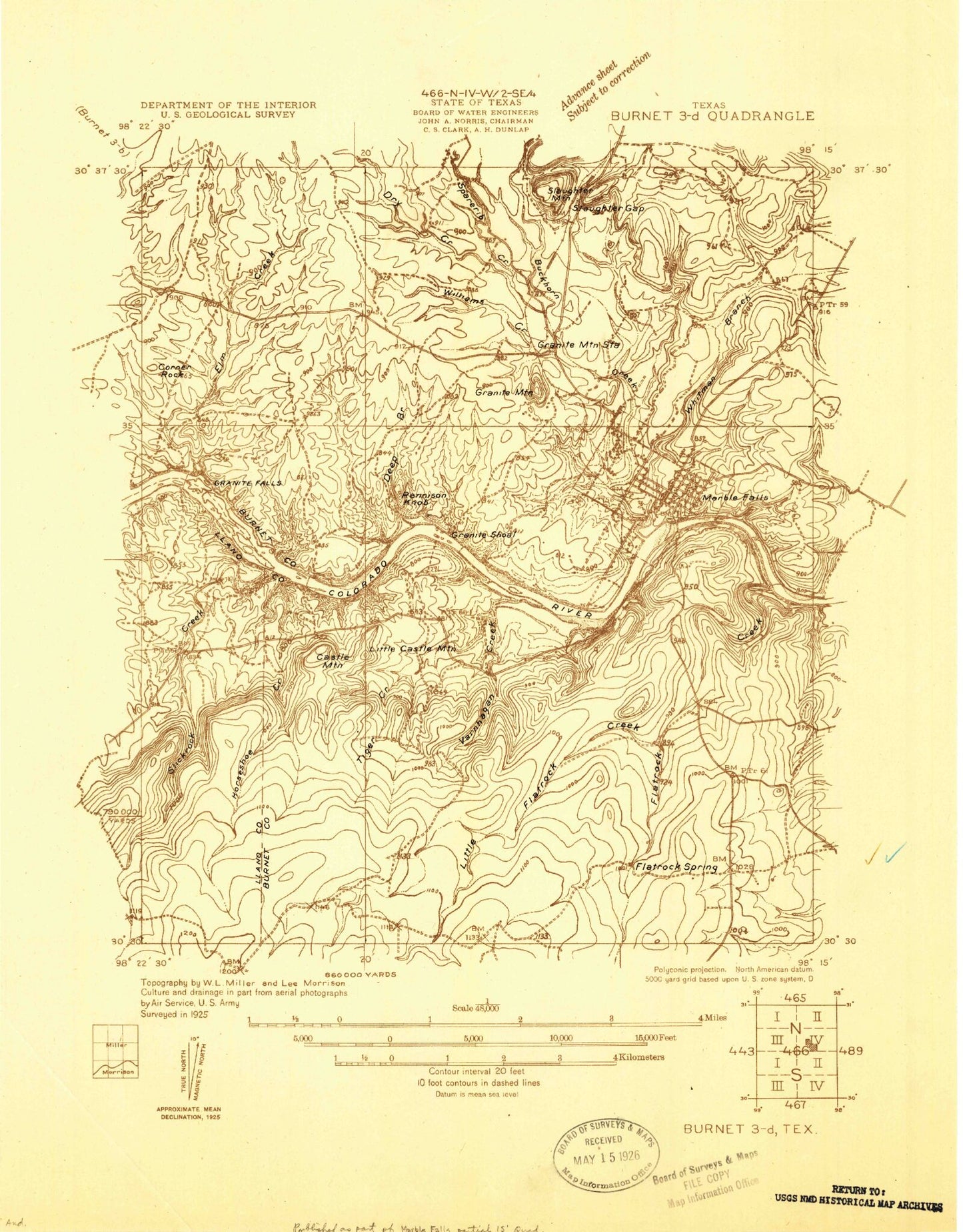 Classic USGS Marble Falls Texas 7.5'x7.5' Topo Map Image