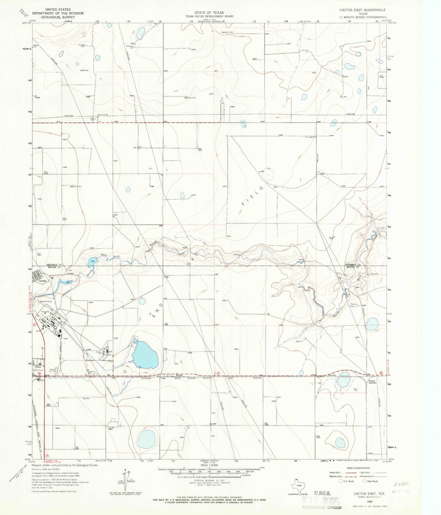 Classic USGS Cactus East Texas 7.5'x7.5' Topo Map Image